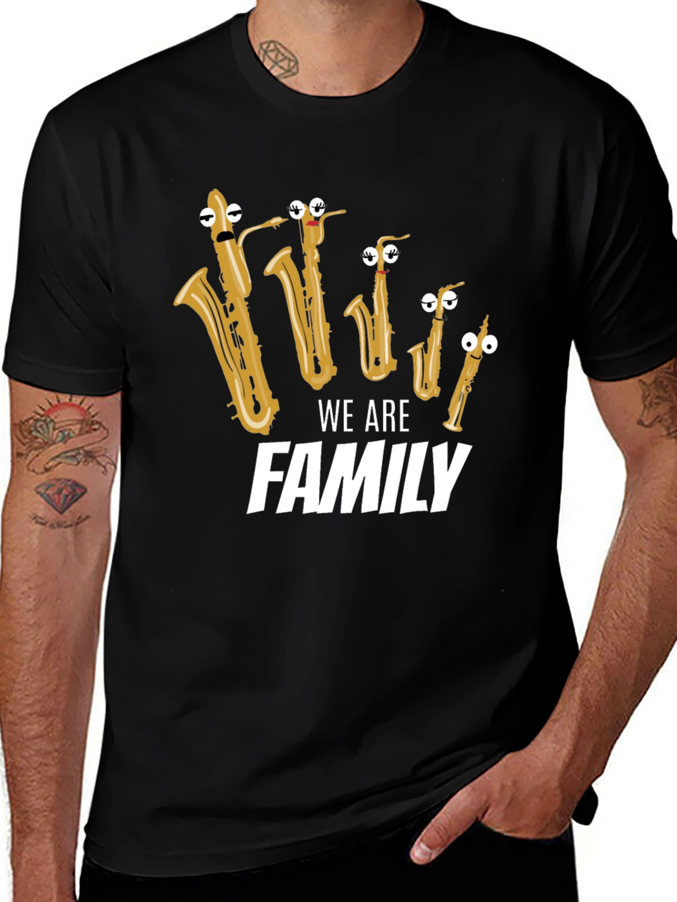 Variant 14 of Musical Family T-Shirt - Saxophone Cartoon Design