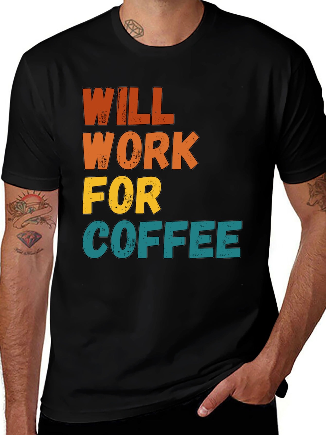 Variant 22 of Will Work for Coffee Graphic T-Shirt - Black