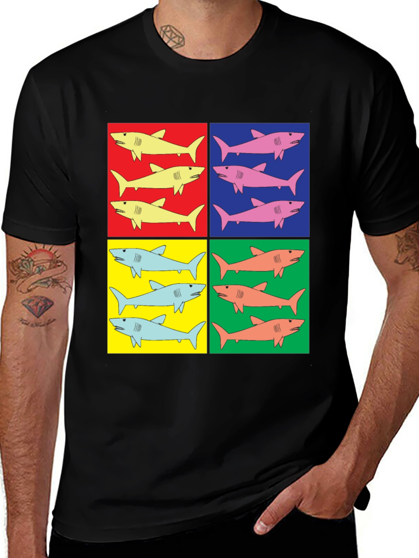 Black Shark Pop Art T-Shirt - Colorful Graphic Tee main image