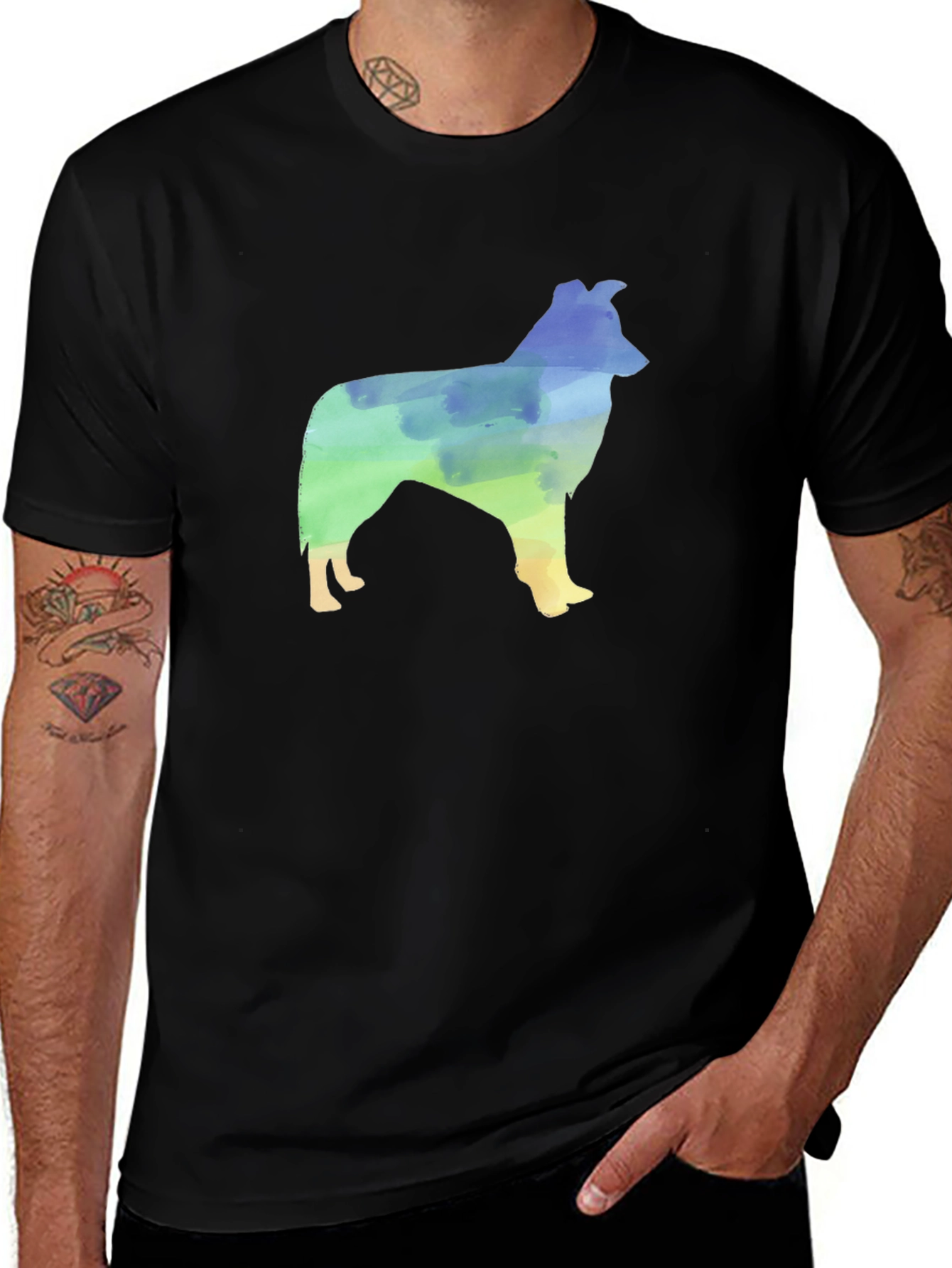 Variant 3 of Watercolor Dog Silhouette Black T-Shirt