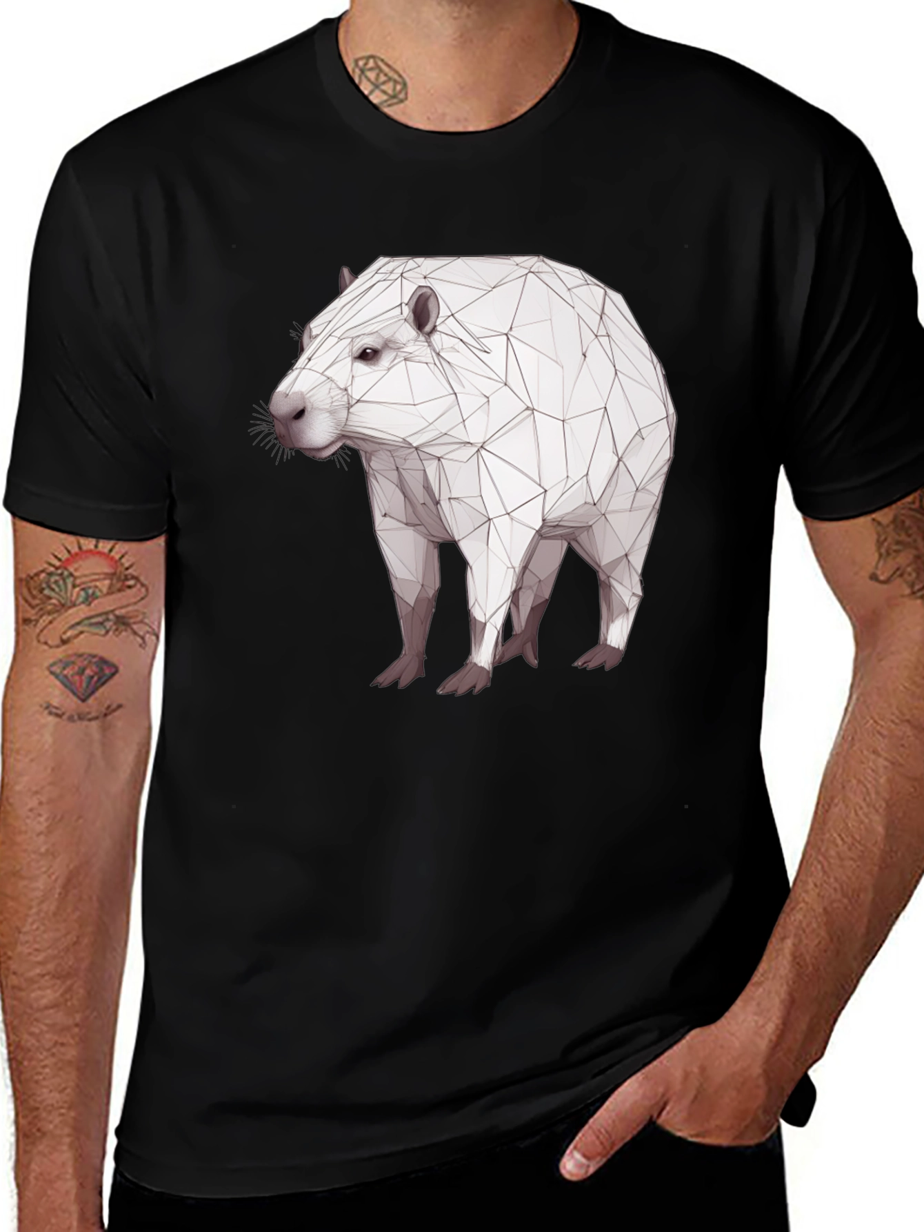 Variant 23 of Geometric Capybara Black T-Shirt