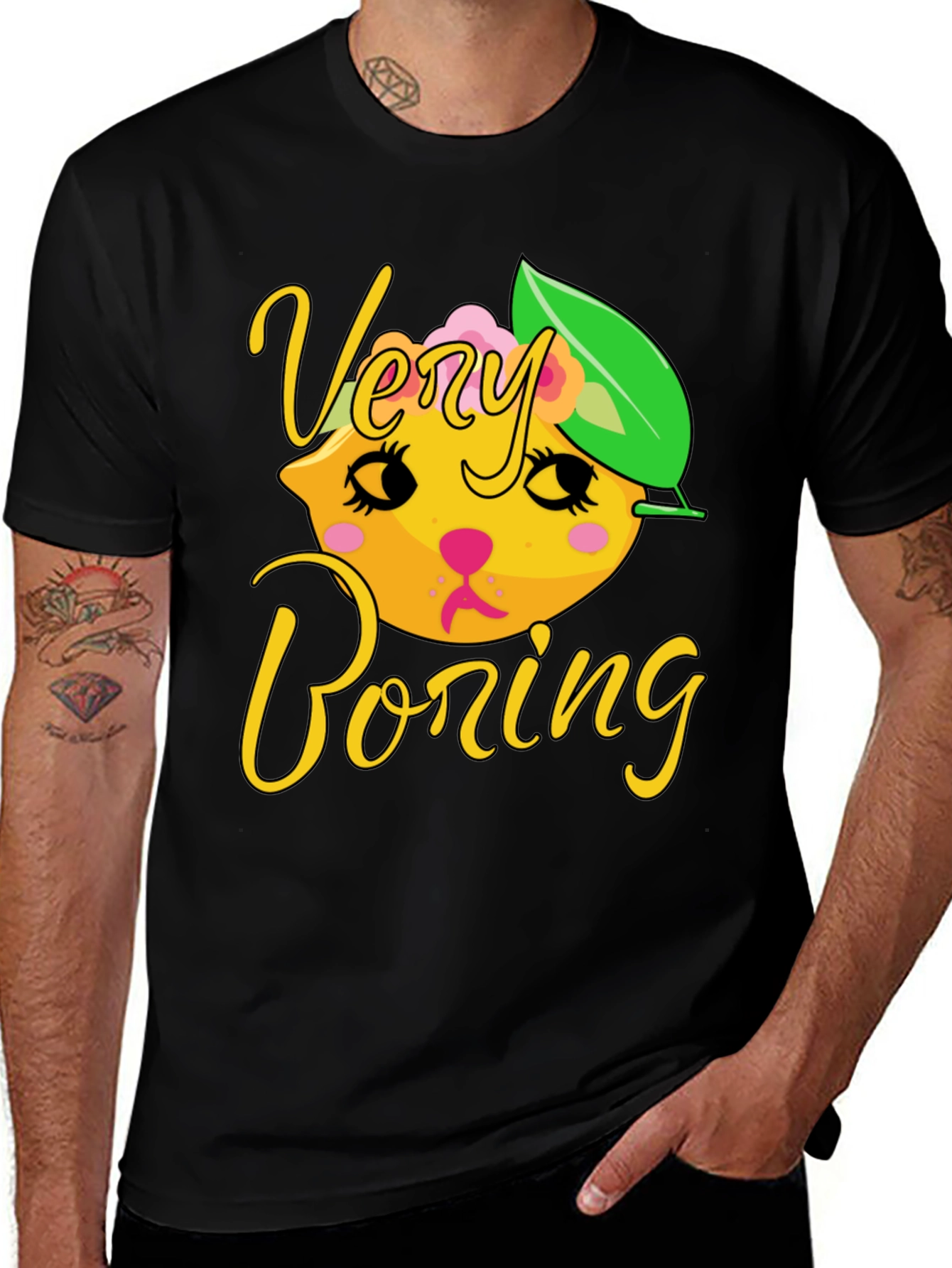Variant 20 of Very Boring Lemon Kitty Graphic Tee - Black Cotton Blend