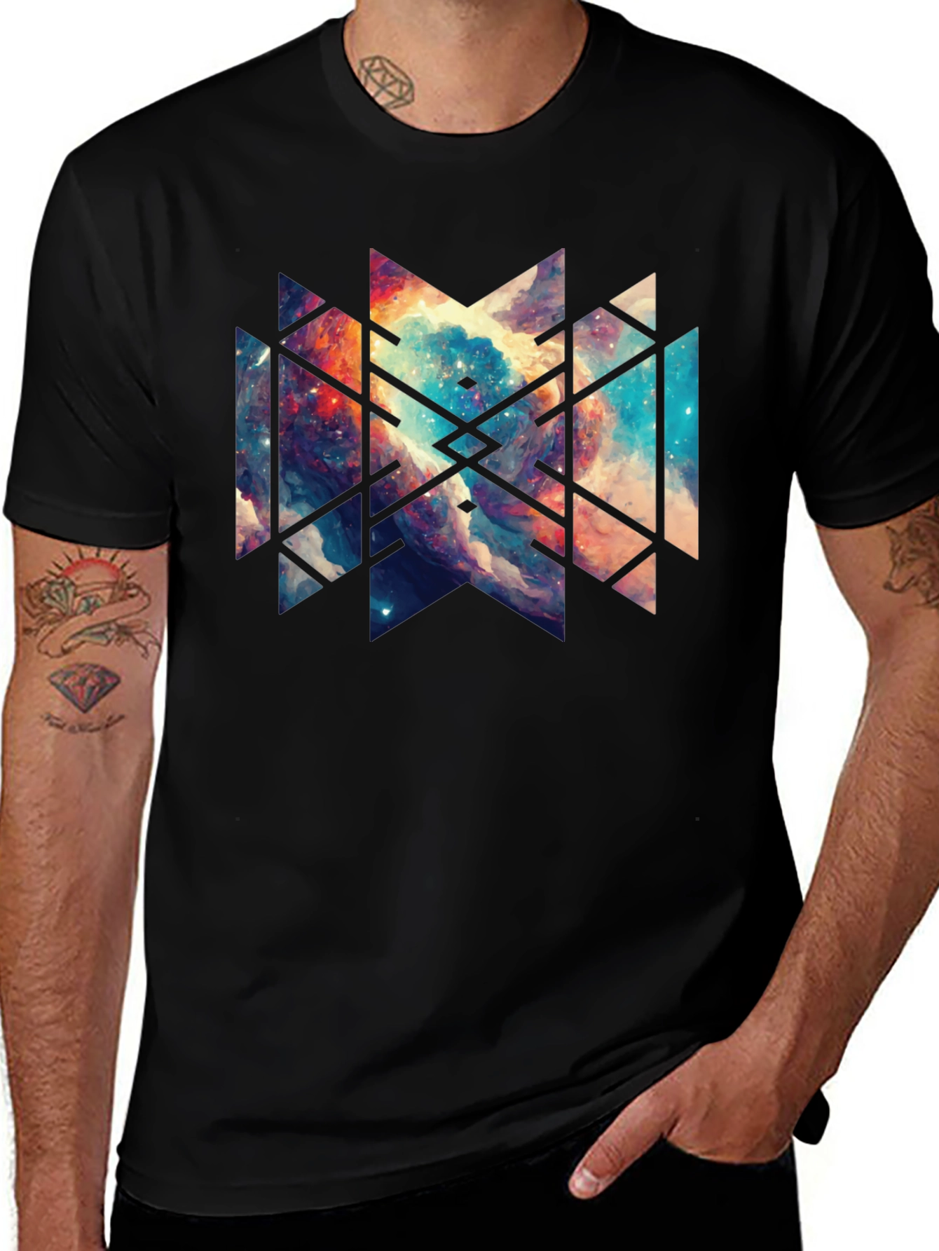 Variant 14 of Geometric Galaxy Black Tee - Modern Graphic Design