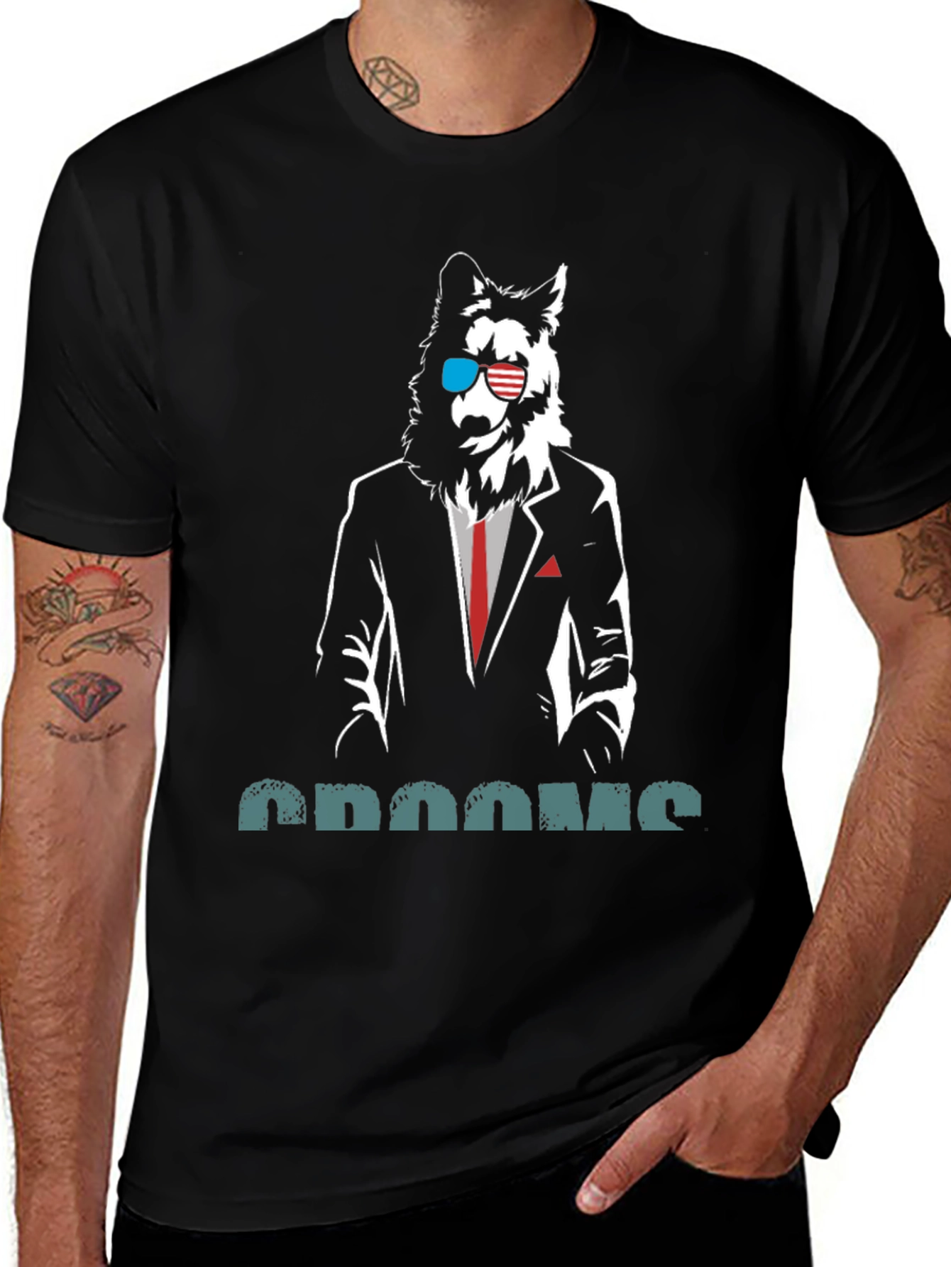 Variant 28 of Cool Wolf in Suit T-Shirt