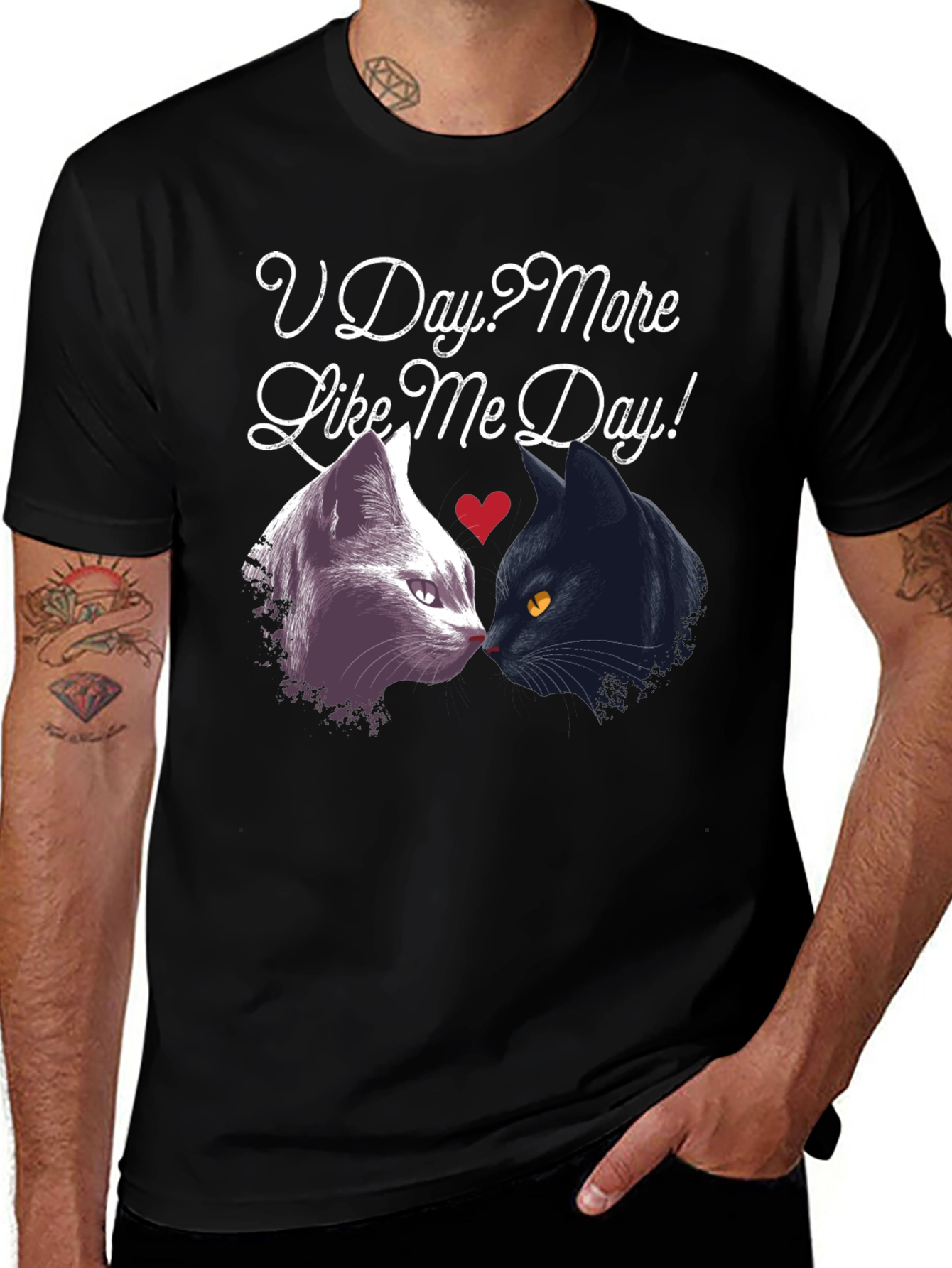 Variant 28 of V Day? More Like Me Day! Black Tee Cats Valentine's Day