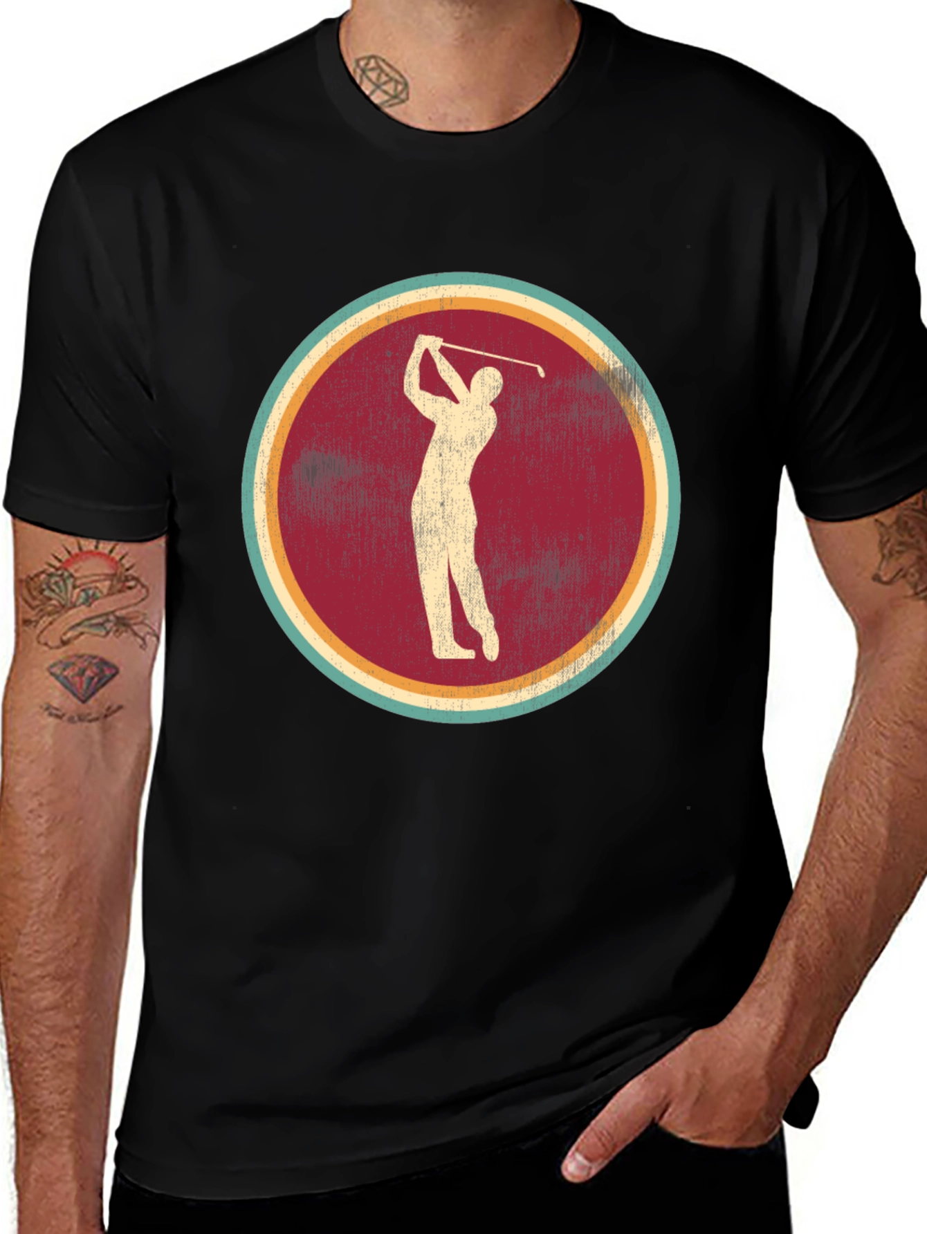 Black Vintage Golf Tee - Retro Golfer Graphic T-Shirt main image