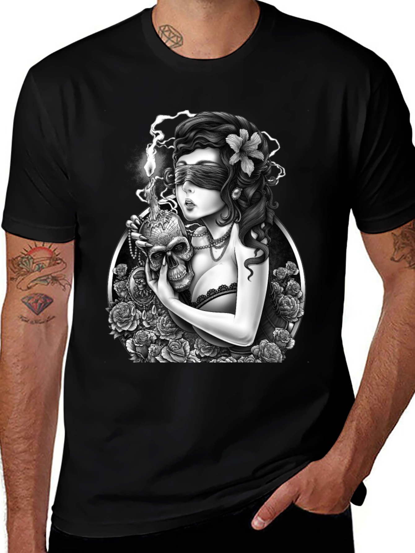 Variant 17 of Gothic Art Skull Candle Graphic T-Shirt
