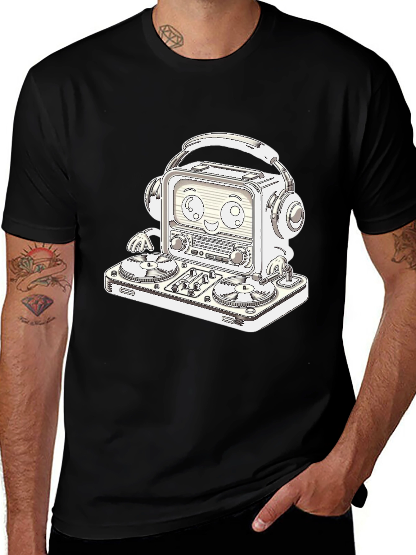 Variant 19 of DJ Radio Headphone Graphic Tee - Black
