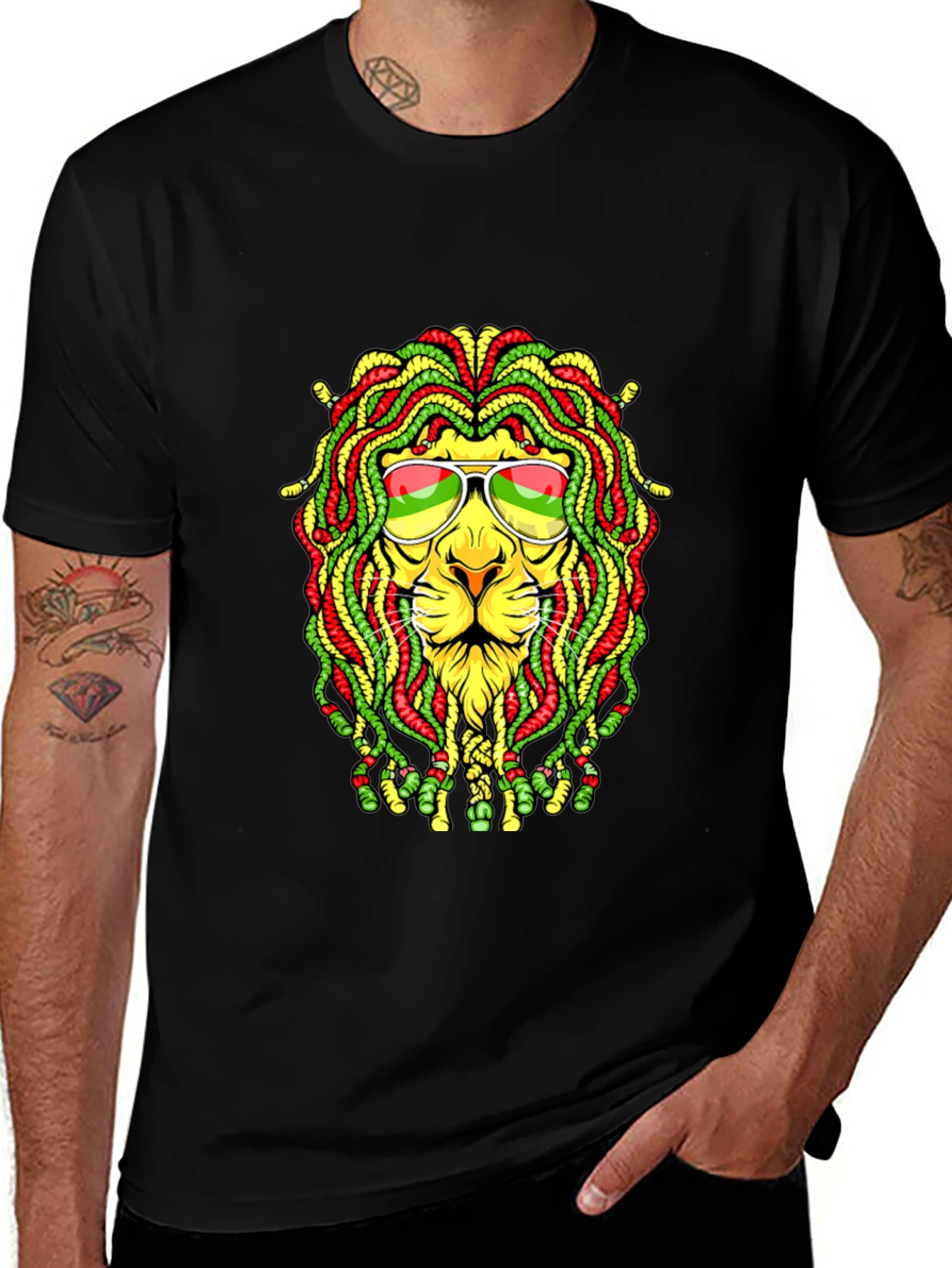 Black Rasta Lion Graphic T-Shirt - Reggae Style main image
