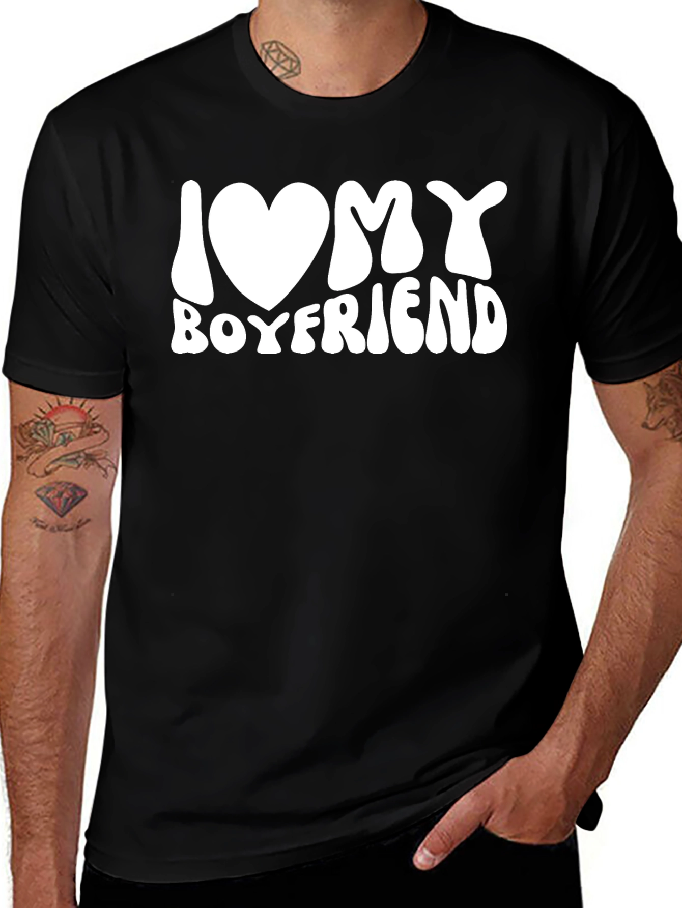 I Heart My Boyfriend Graphic Tee - Black Cotton T-Shirt