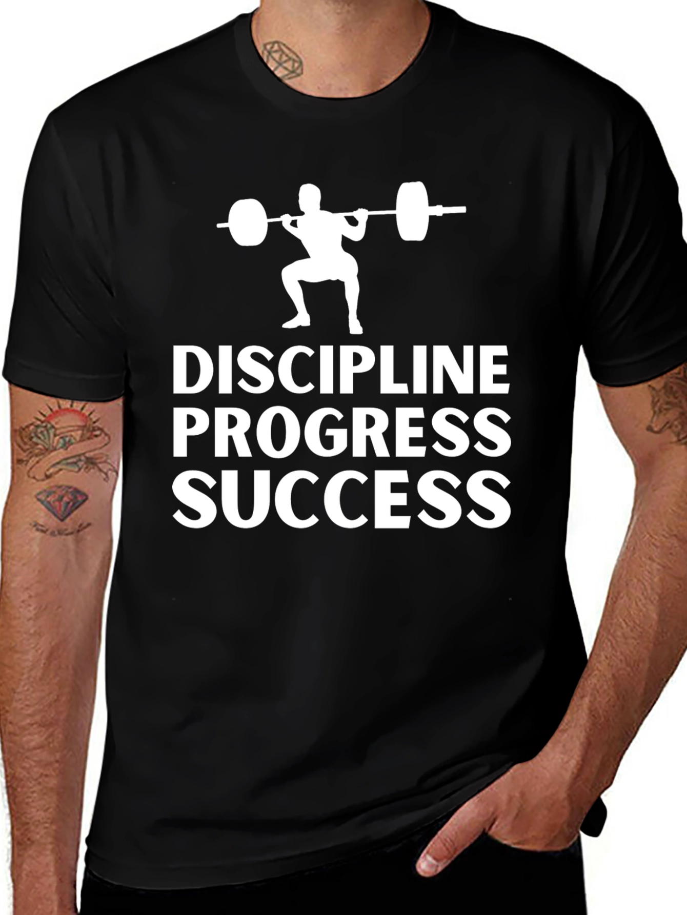 Fitness Motivation Black T-Shirt - Discipline, Progress, Success
