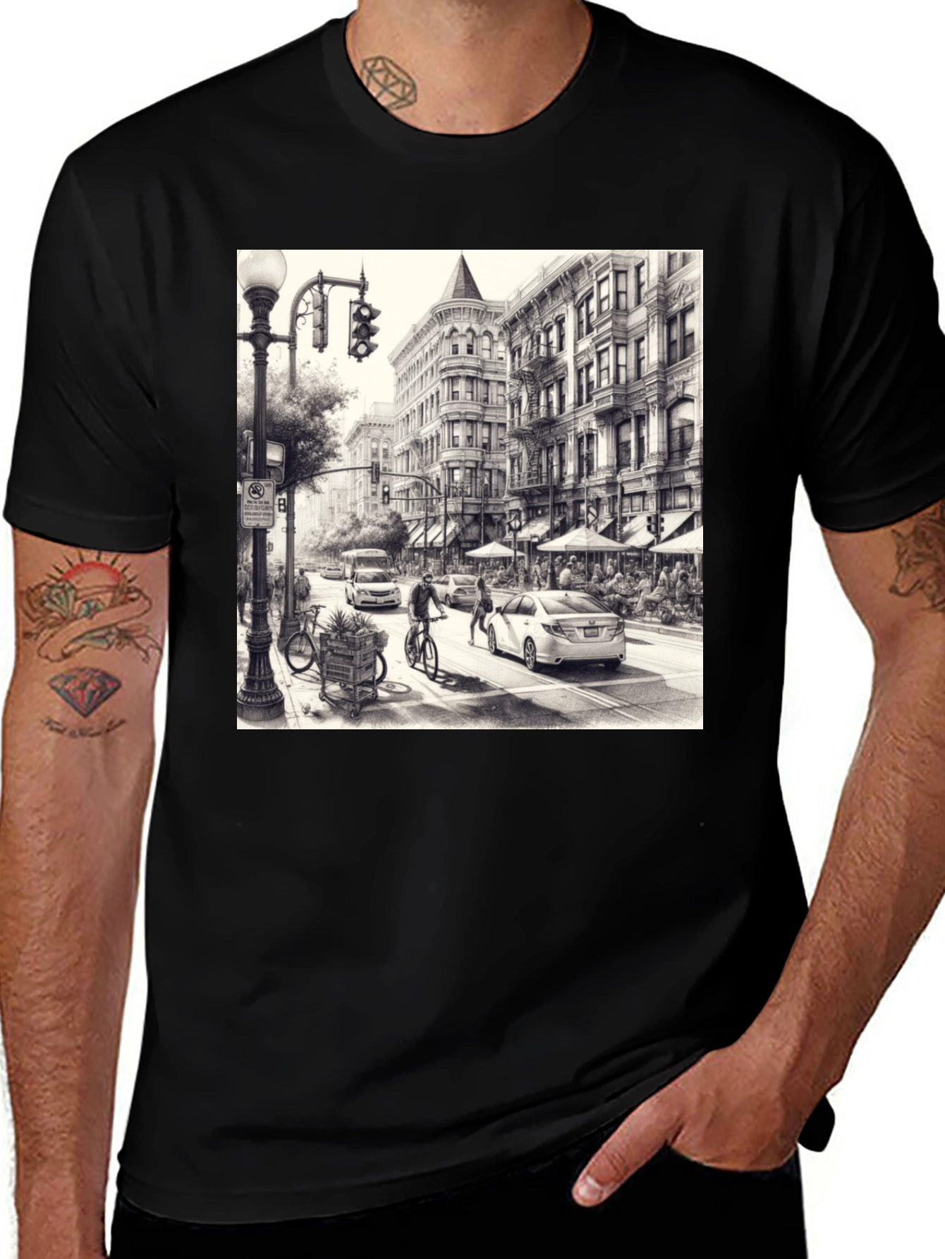 Variant 16 of Urban Sketch Tee - Black Cotton Graphic T-Shirt