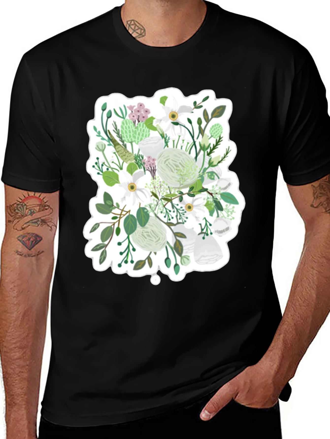 Variant 20 of Floral Graphic Tee - White & Green