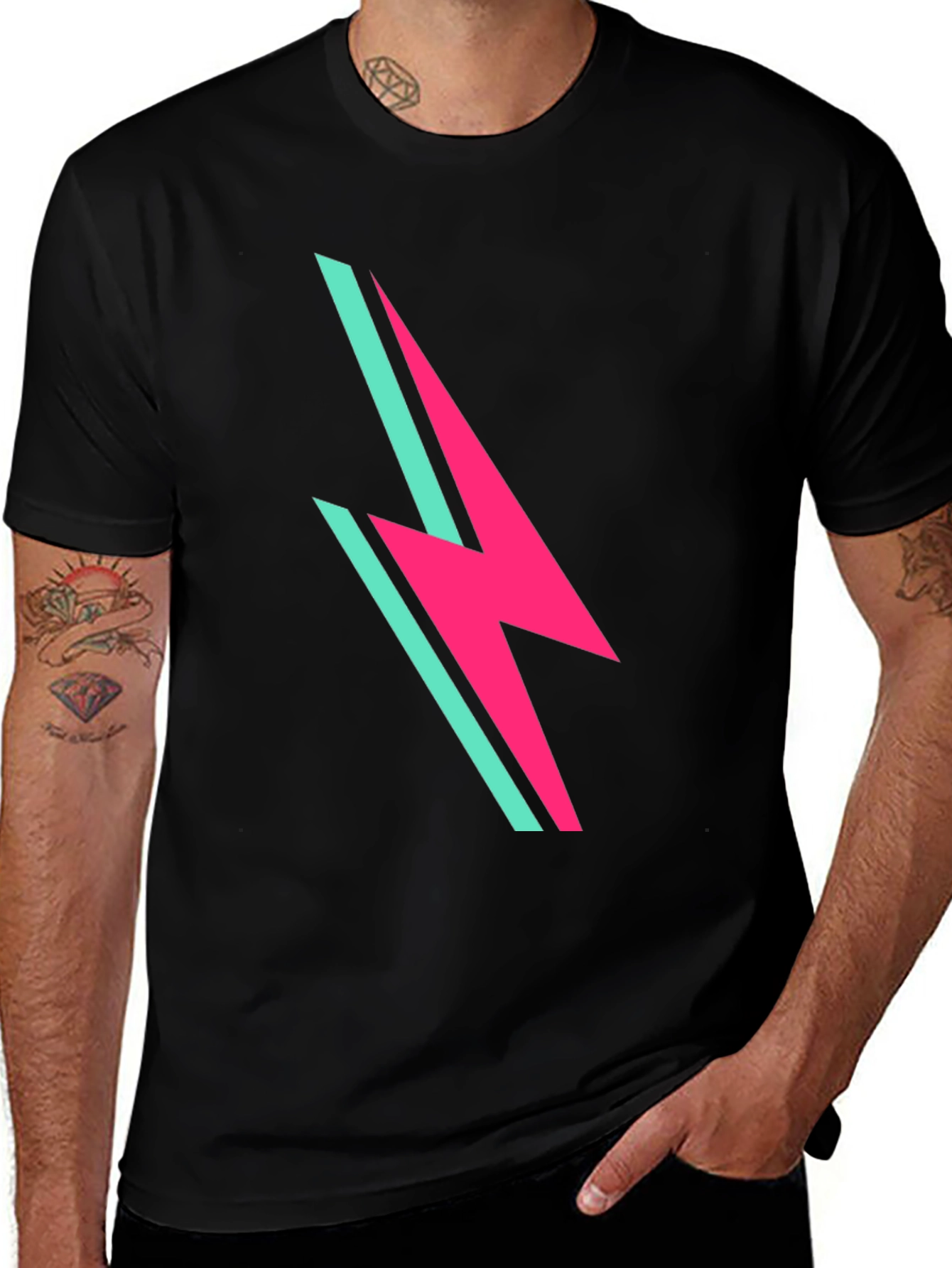 Variant 28 of Retro Lightning Bolt Graphic Black T-Shirt