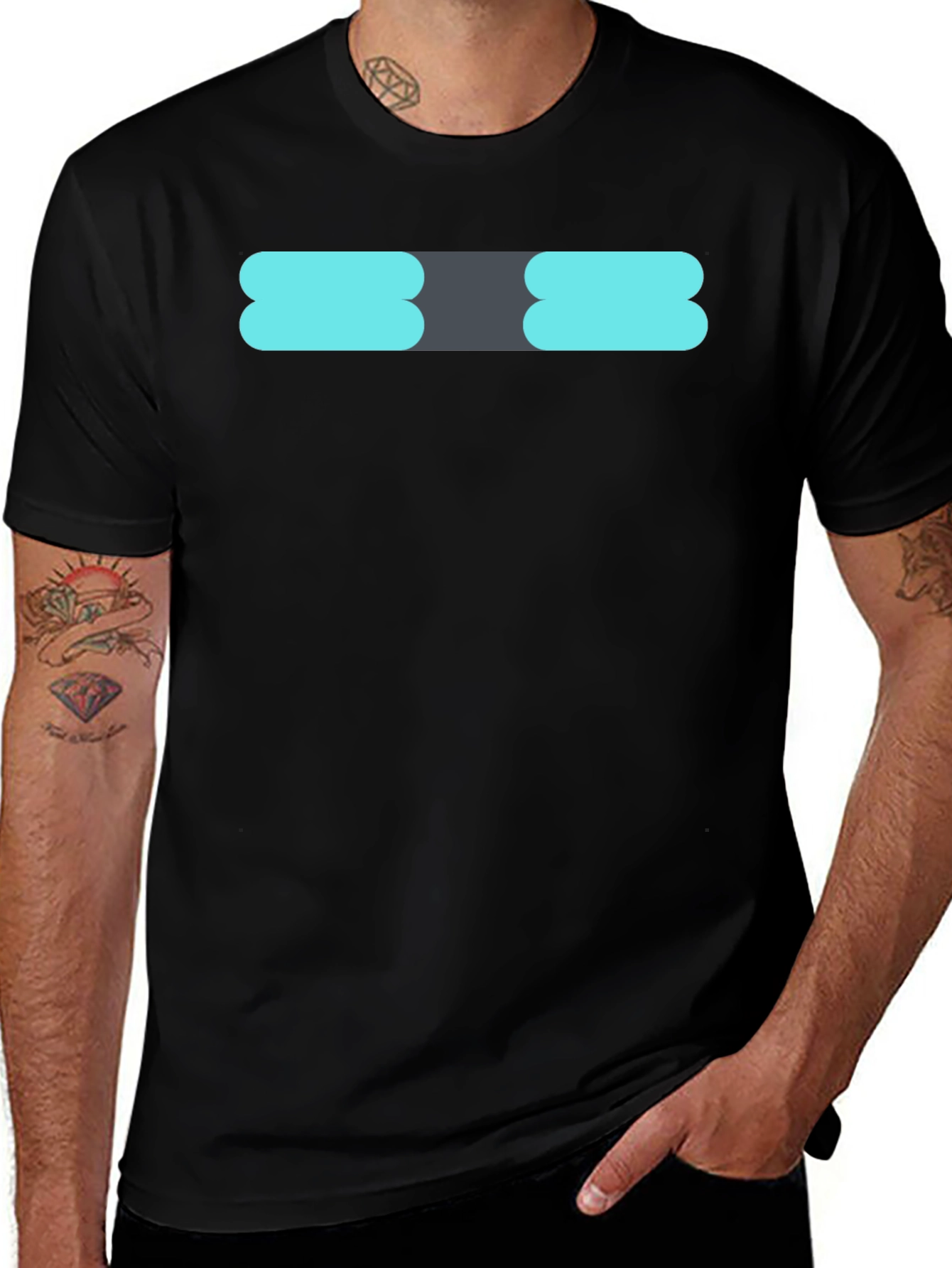 Modern Graphic Tee - Black with Cyan & Gray Design
