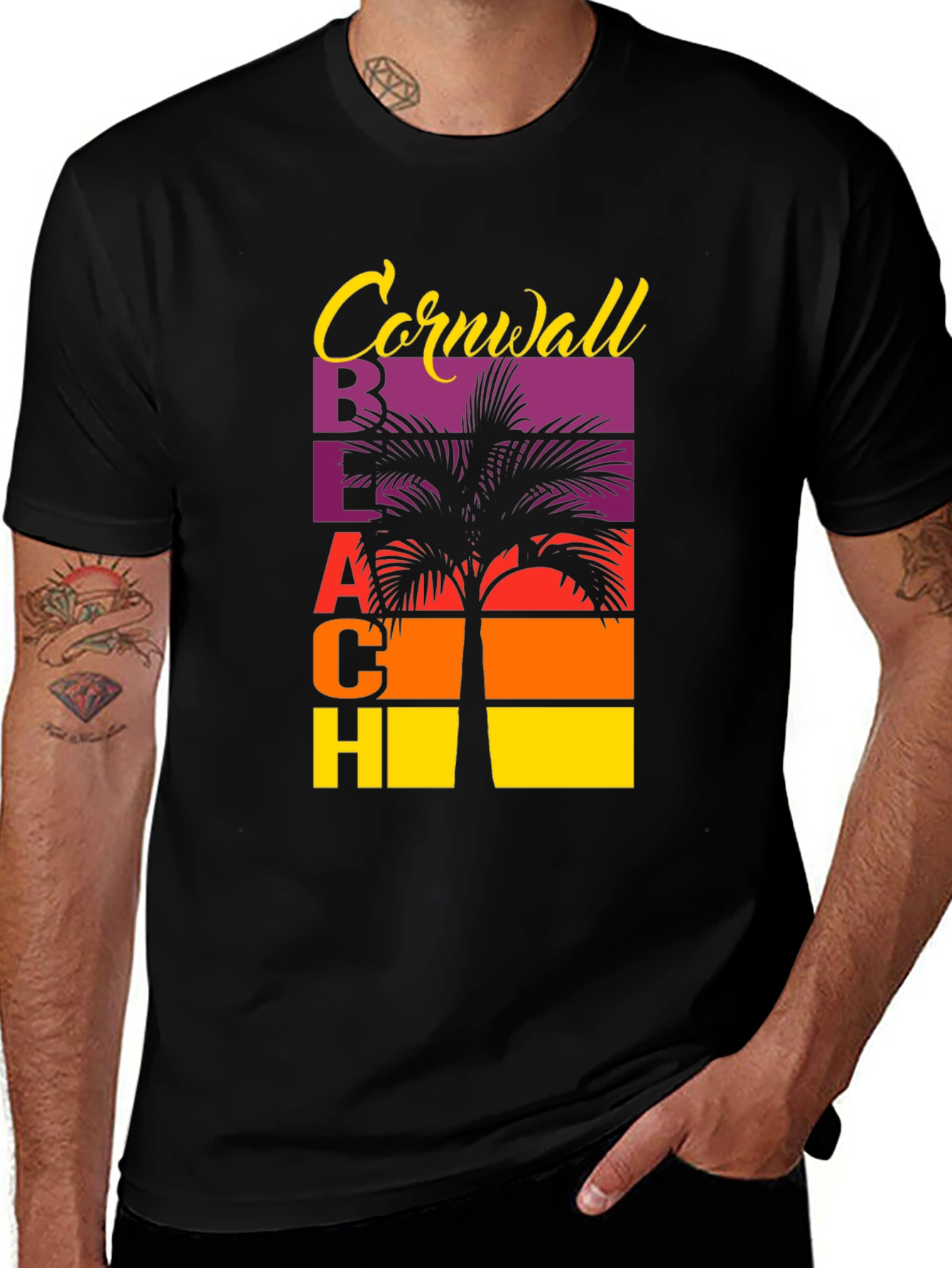 Cornwall Beach Palm Tree Graphic T-Shirt