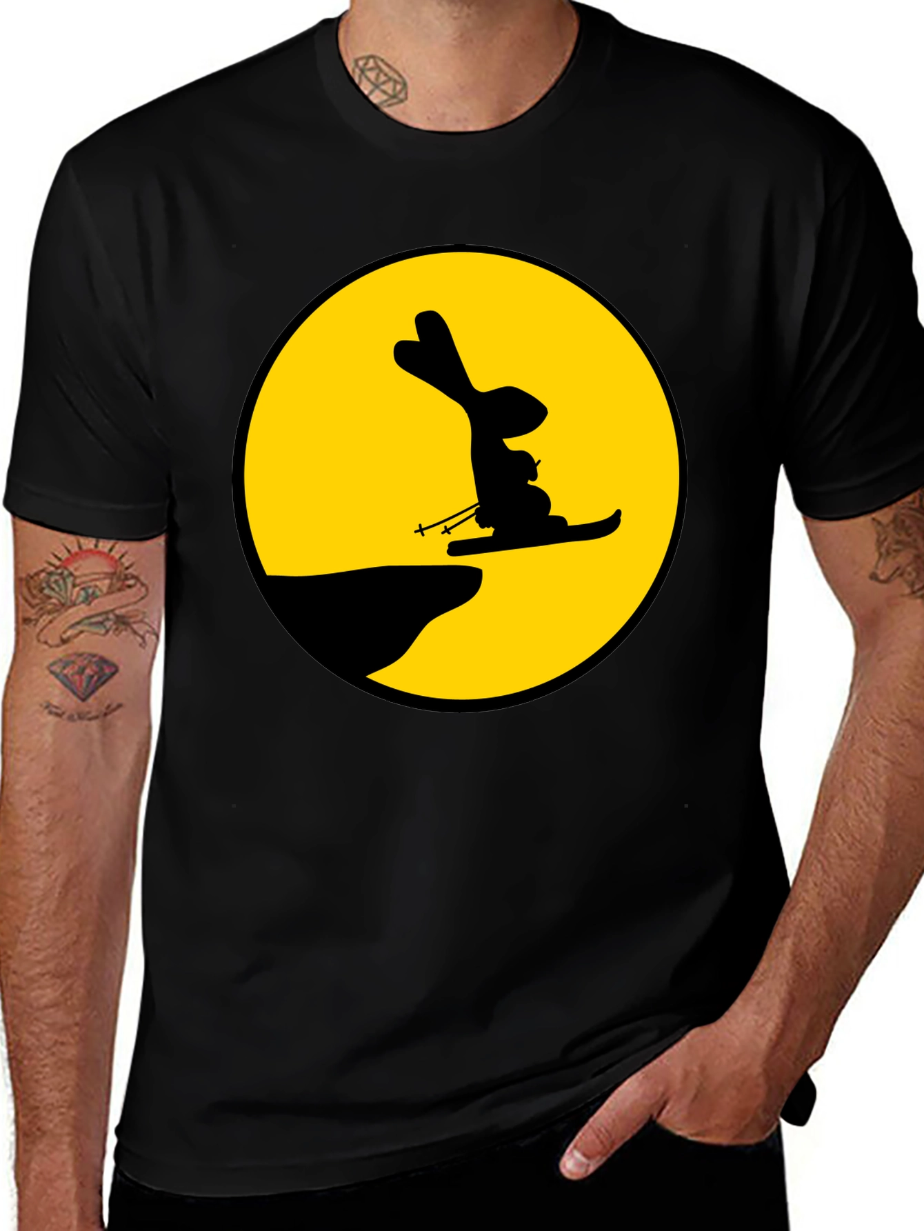 Variant 17 of Skiing Rabbit Graphic Tee - Black