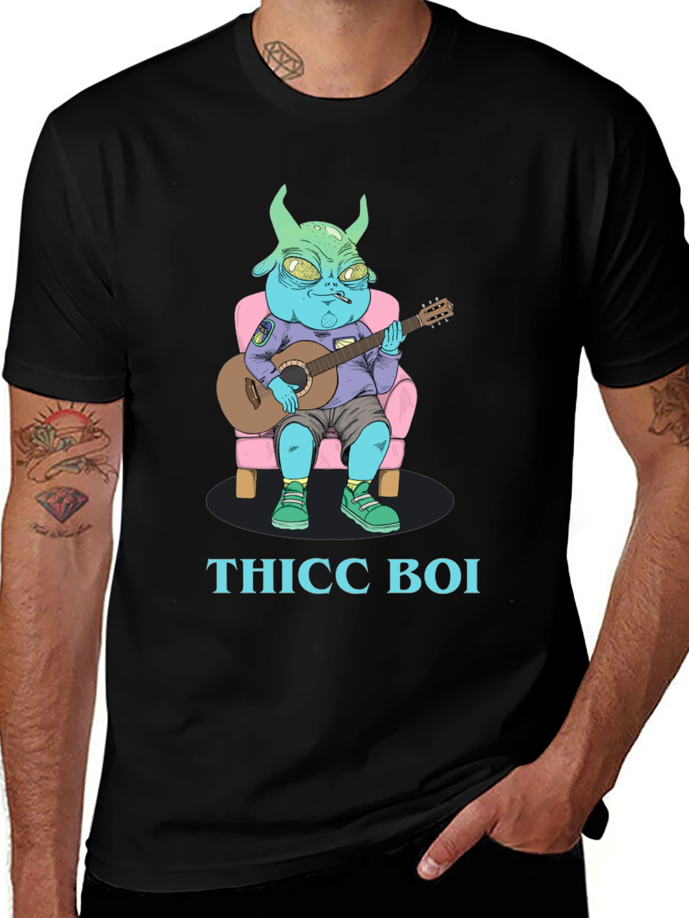 Variant 30 of Thicc Boi Alien Guitarist Graphic Tee