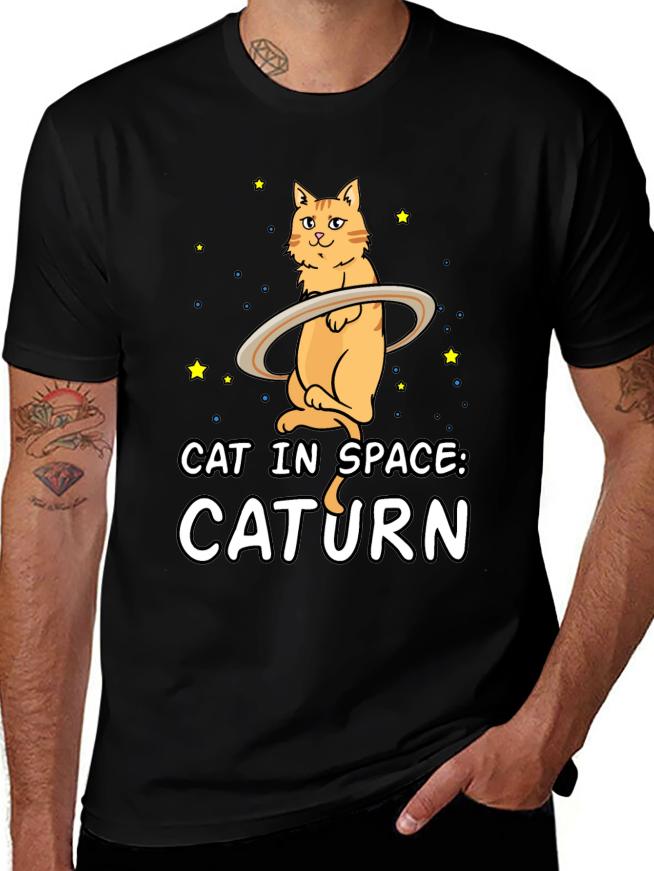 Caturn T-Shirt: Cat in Space Funny Graphic Tee