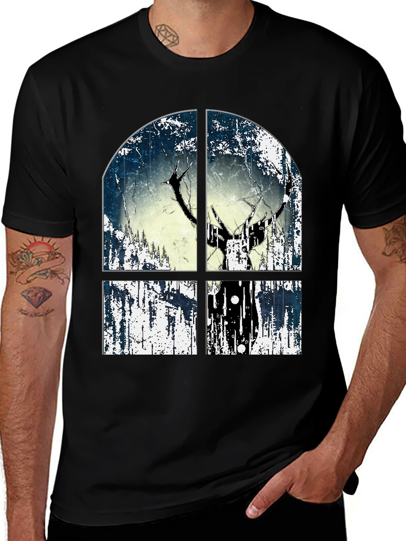 Variant 13 of Rustic Window Deer Tee - Men's Graphic Print Shirt