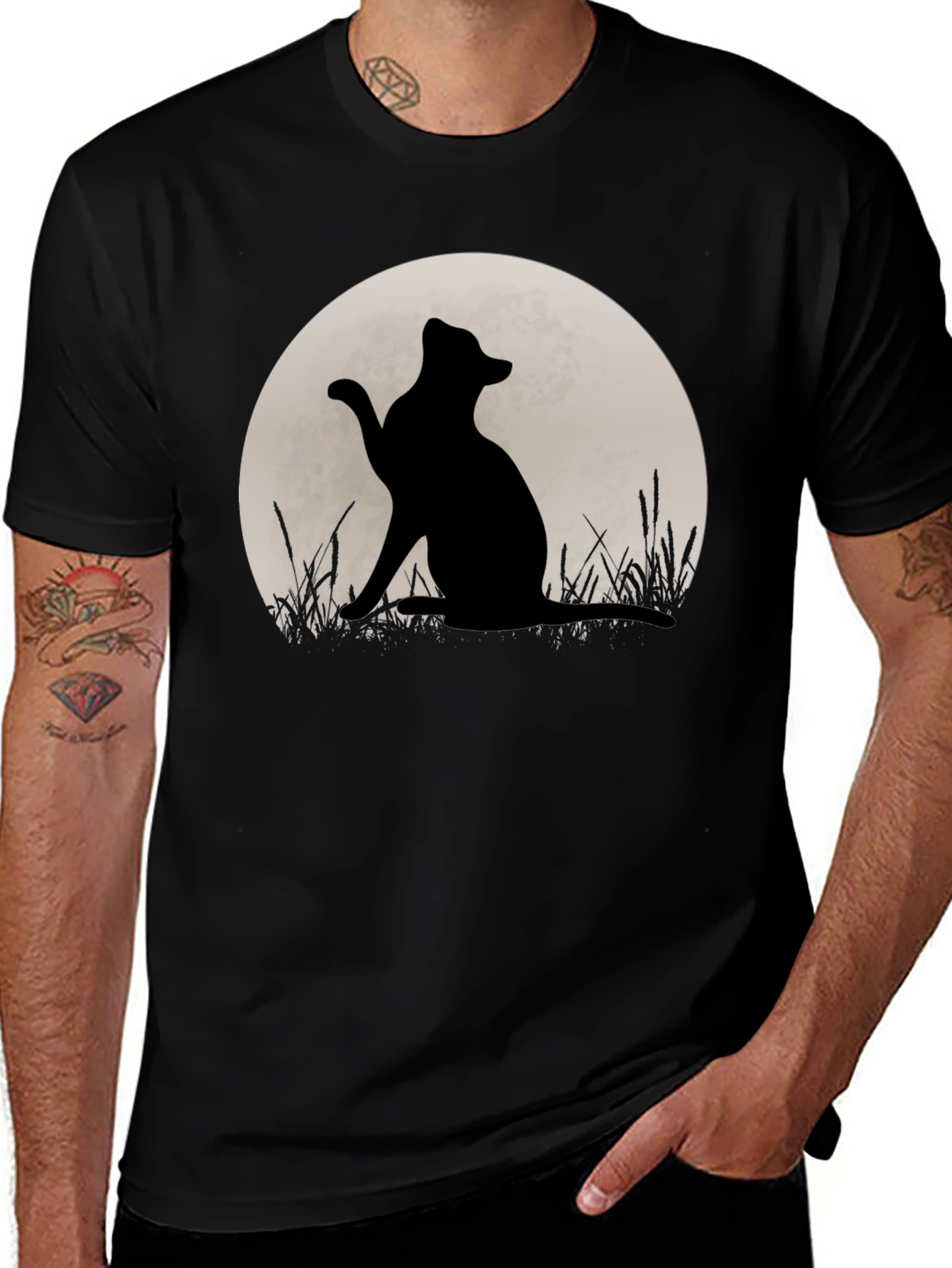 Variant 2 of Cat Silhouette Moon Graphic T-Shirt