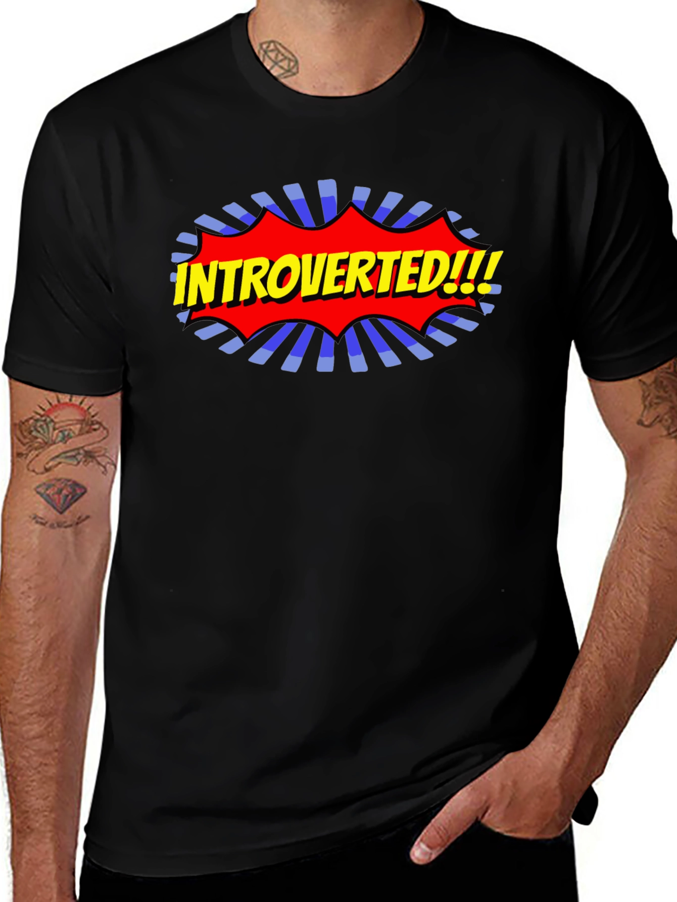 Black Introverted Comic Style T-Shirt main image