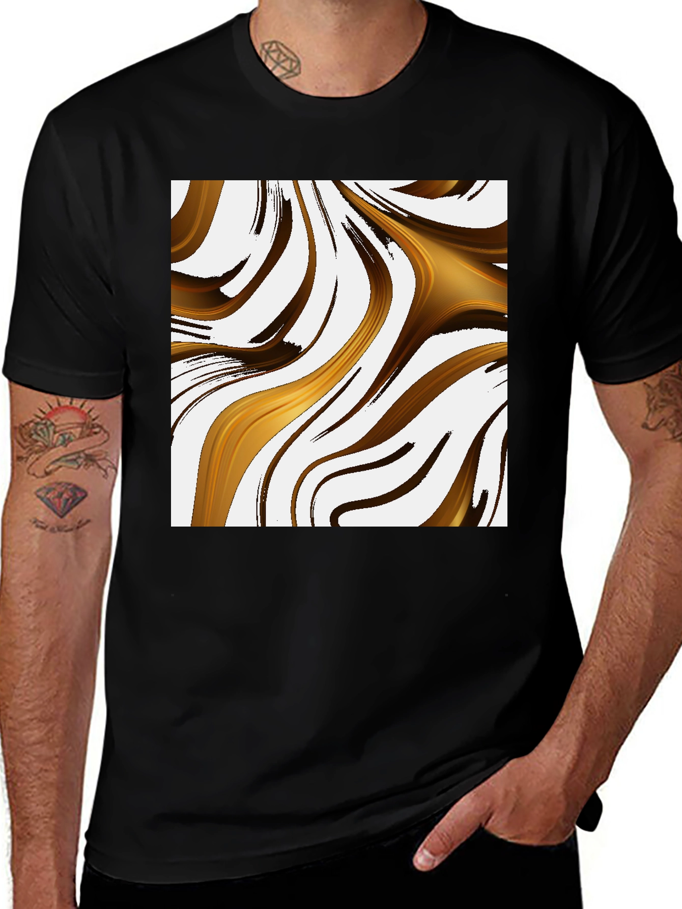 Variant 29 of Abstract Gold Swirl Black T-Shirt