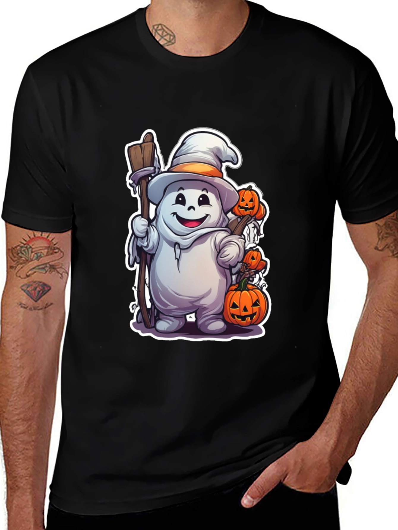 Variant 22 of Halloween Ghost with Pumpkins Black T-shirt