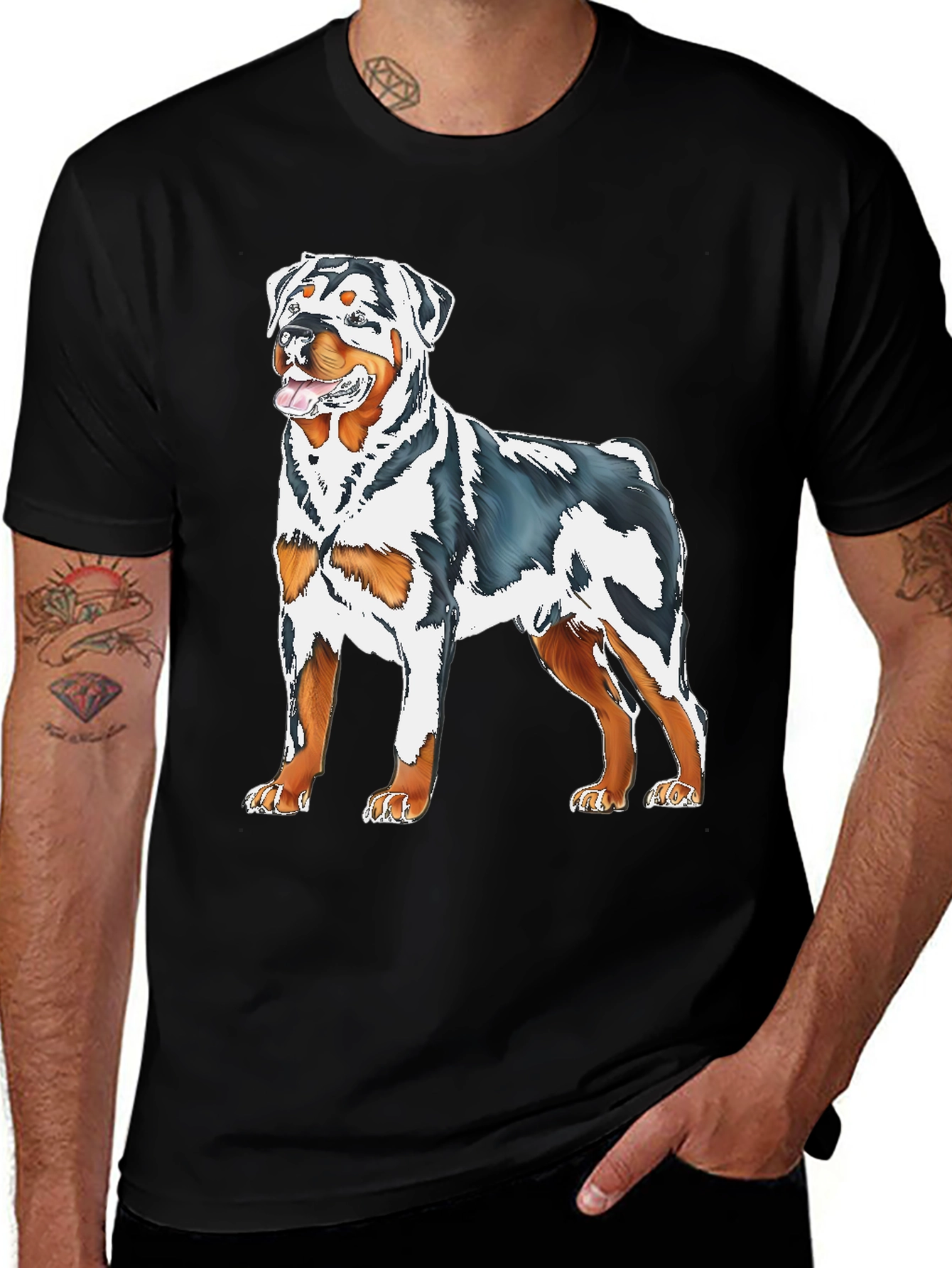 Rottweiler Dog Graphic Print Black T-Shirt