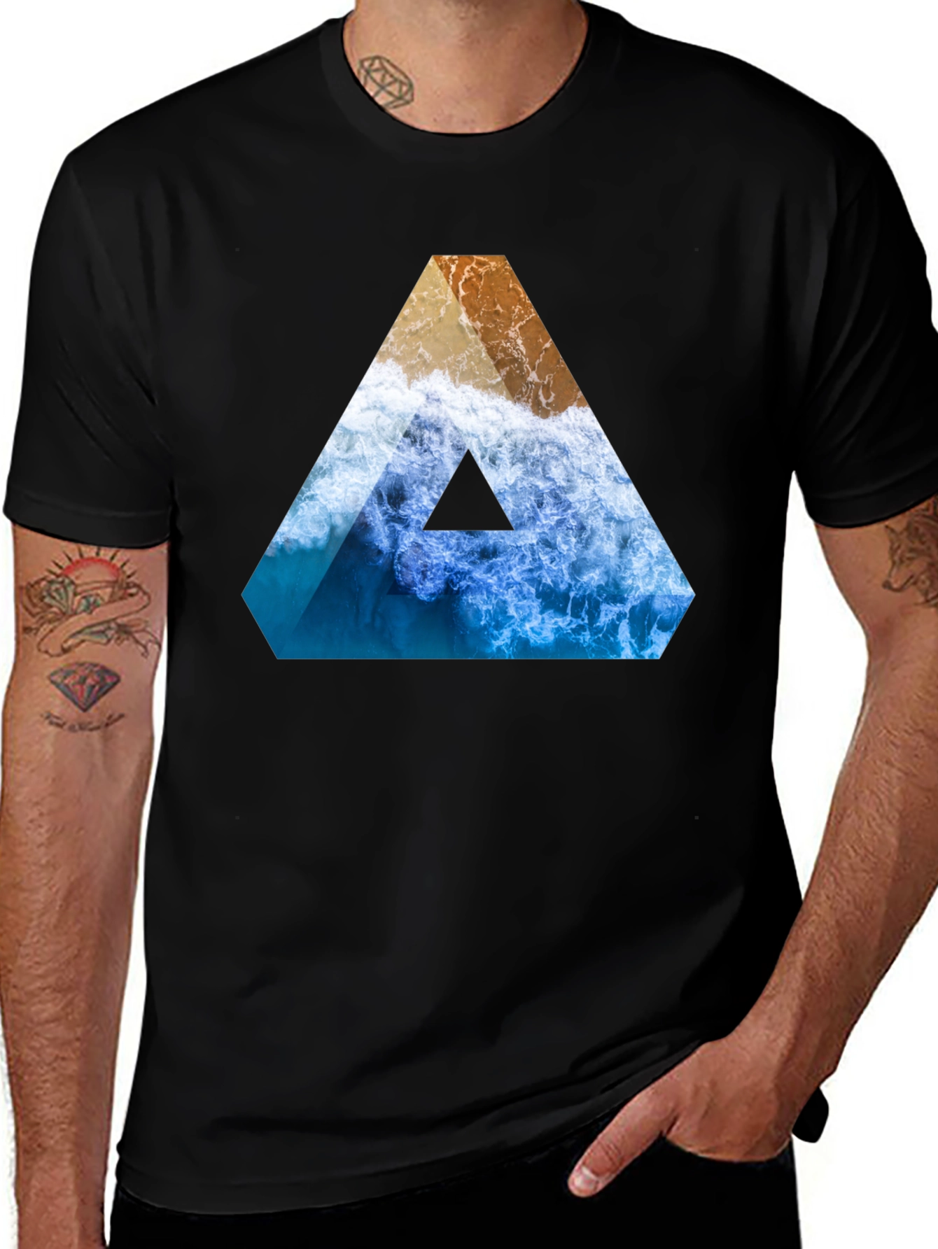 Variant 9 of Ocean Wave Triangle Graphic Tee - Black