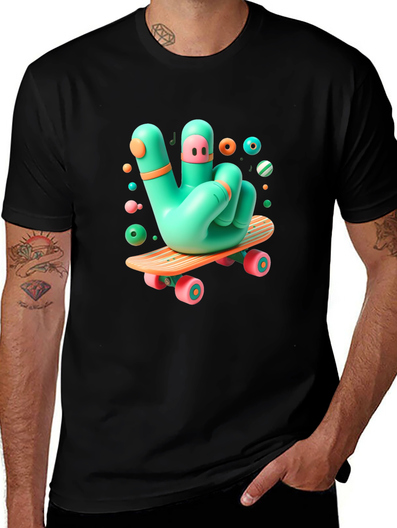 Variant 12 of Skateboarding Peace Sign T-Shirt - Unique 3D Design