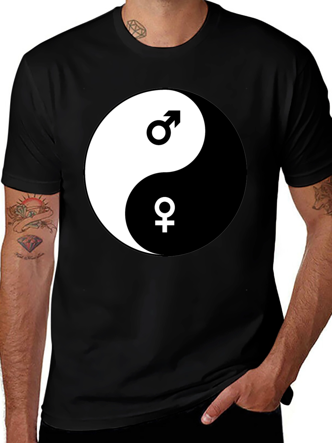 Yin Yang Male Female Graphic Black T-Shirt
