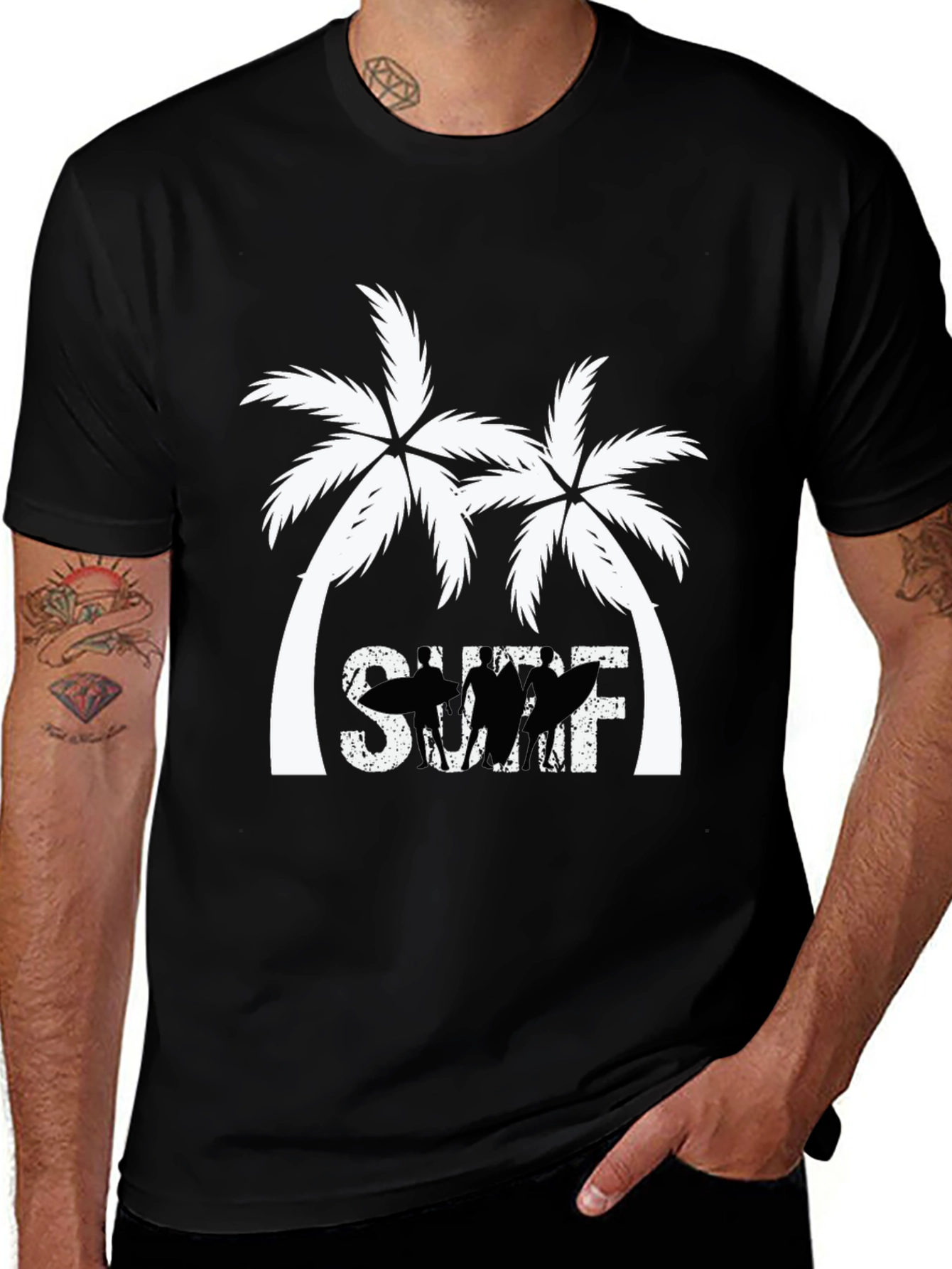 Variant 11 of Surf Palm Tree Graphic T-Shirt - Black