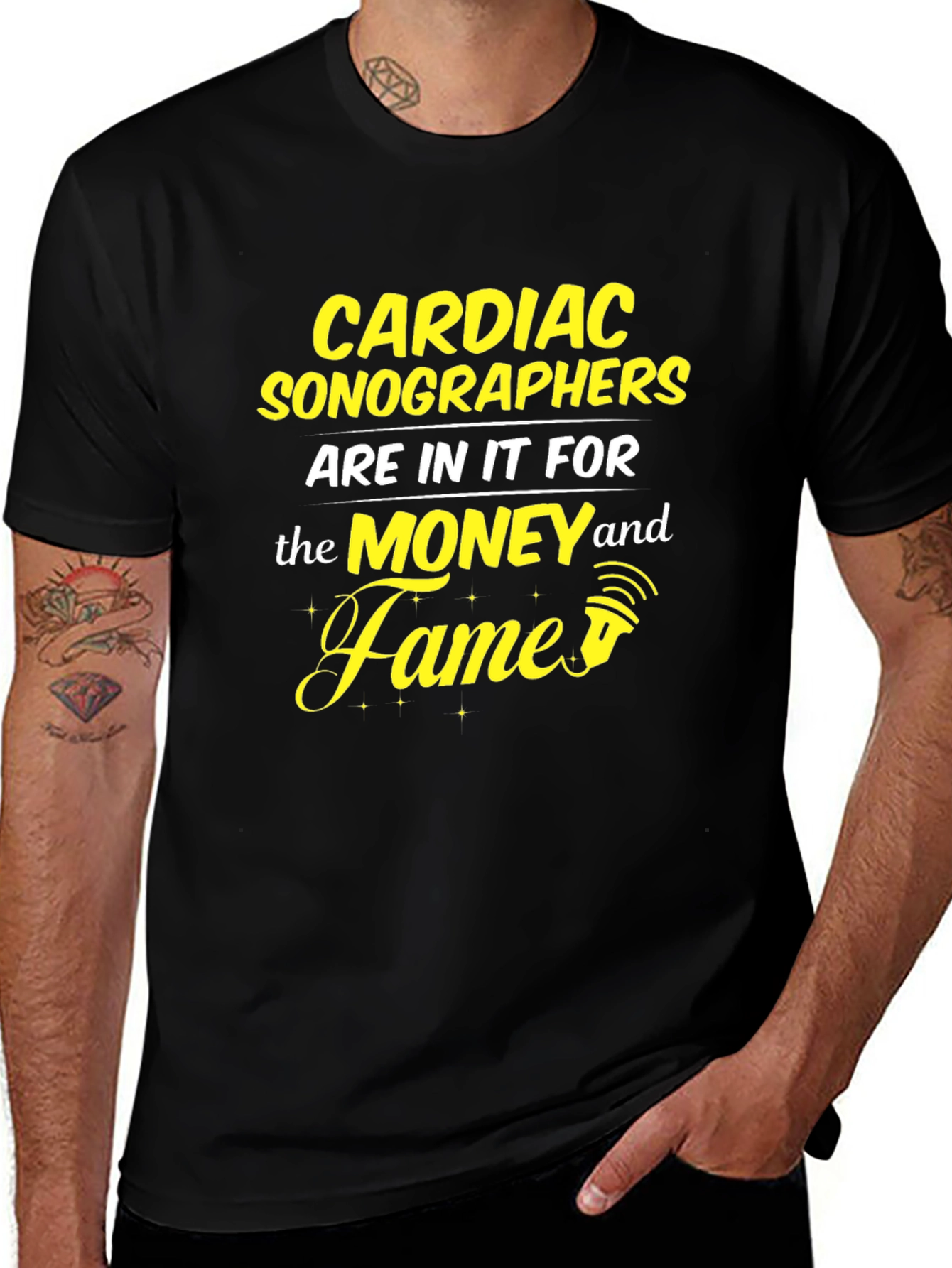 Cardiac Sonographer Money & Fame Black T-Shirt