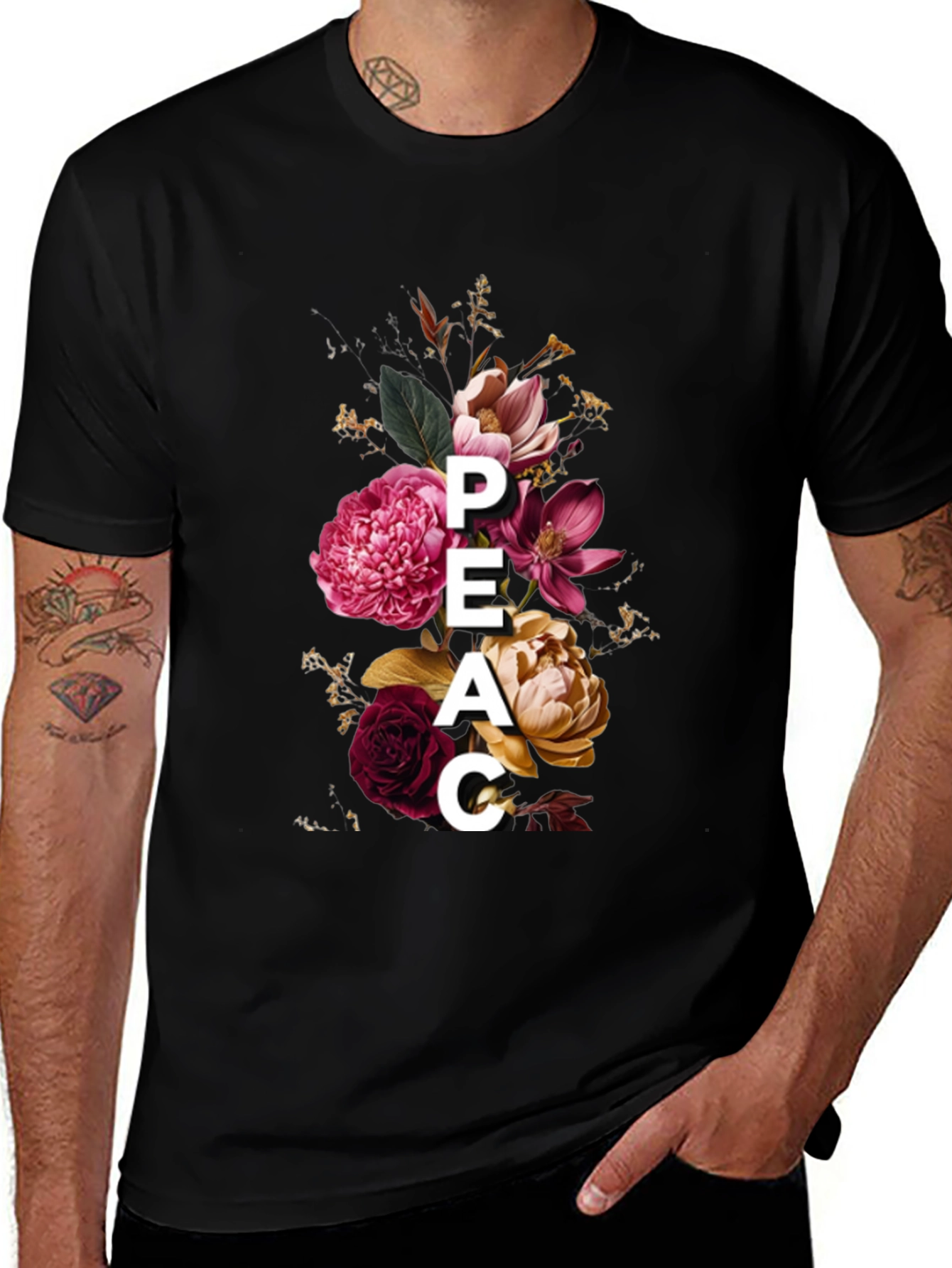 Variant 17 of Floral Peace Graphic Tee - Stylish Men's T-Shirt