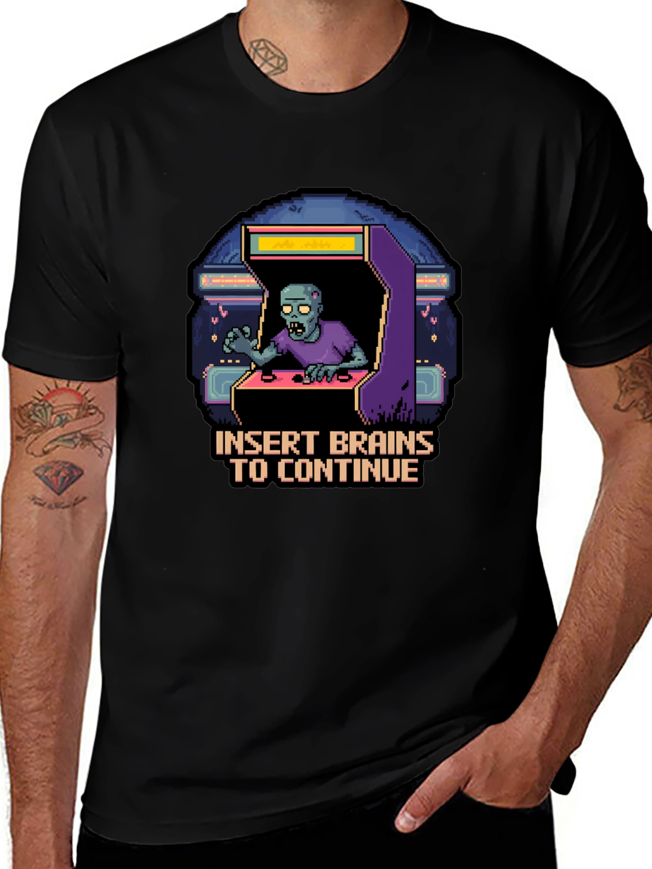 Variant 27 of Zombie Arcade T-Shirt - Insert Brains to Continue