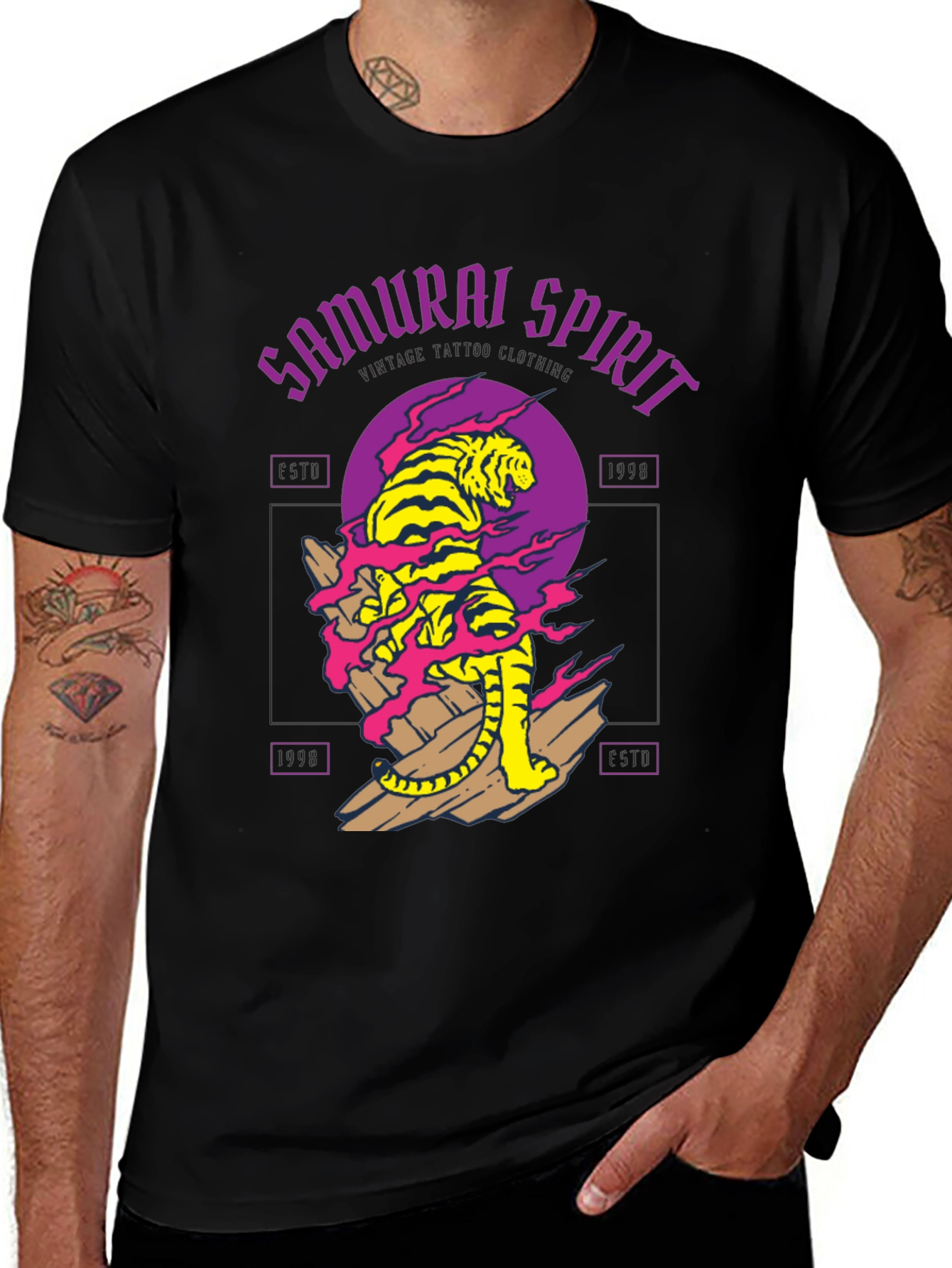 Variant 24 of Samurai Spirit Tiger Graphic Tee - Urban Tattoo Clothing