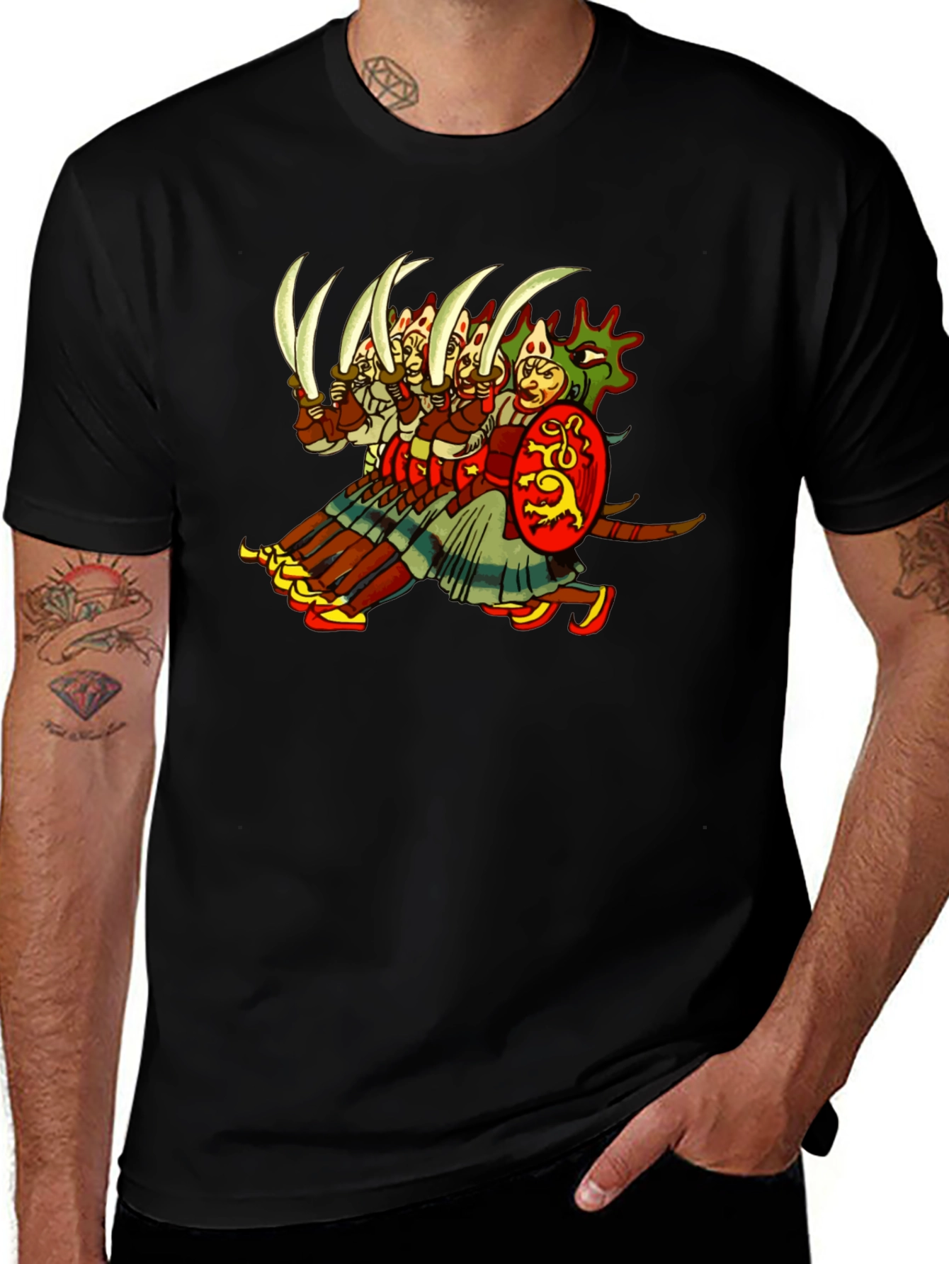 Variant 3 of Medieval Warrior Graphic Tee - Black Cotton T-Shirt
