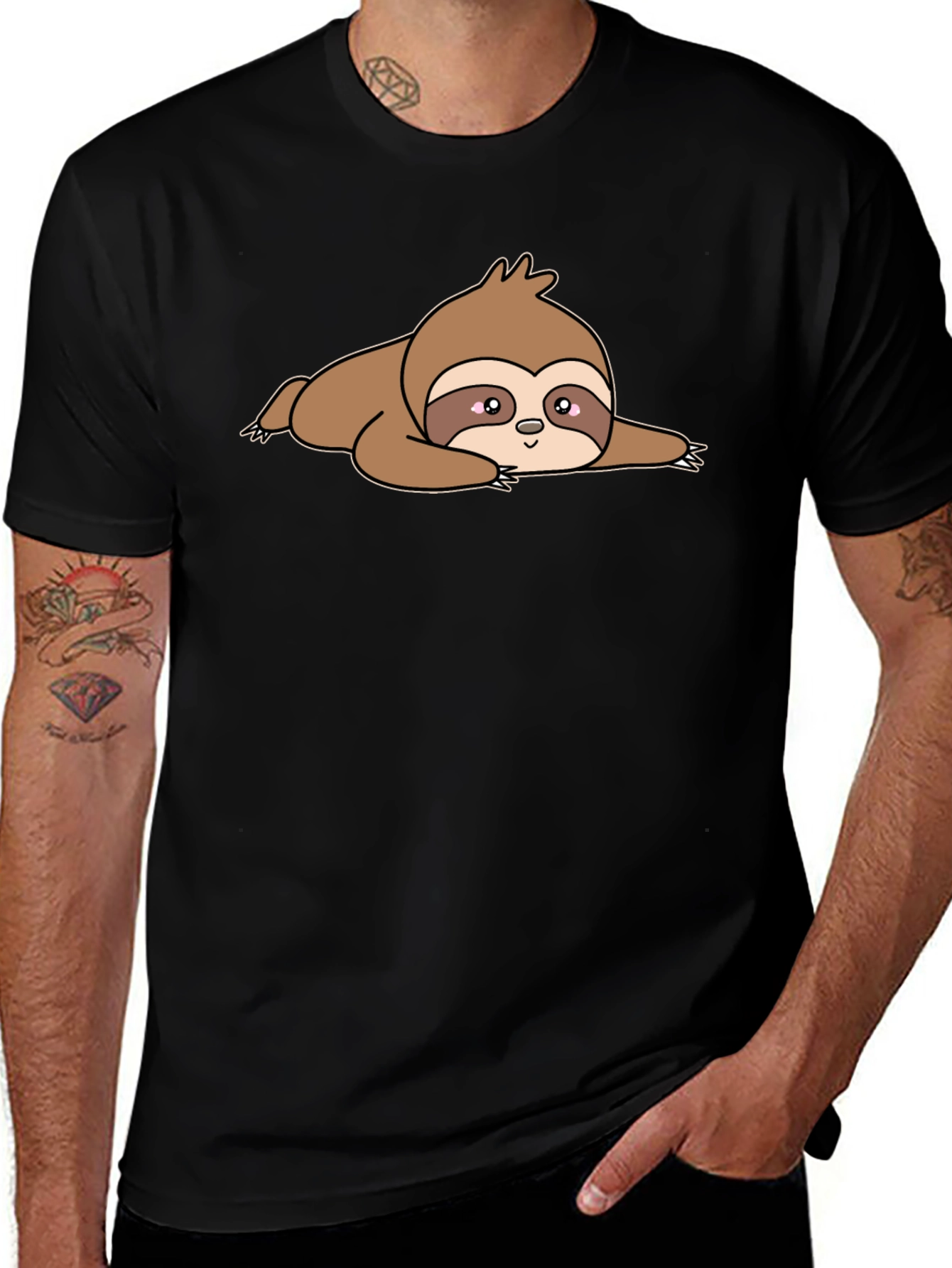 Black Lazy Sloth Graphic Tee - Comfort & Style main image