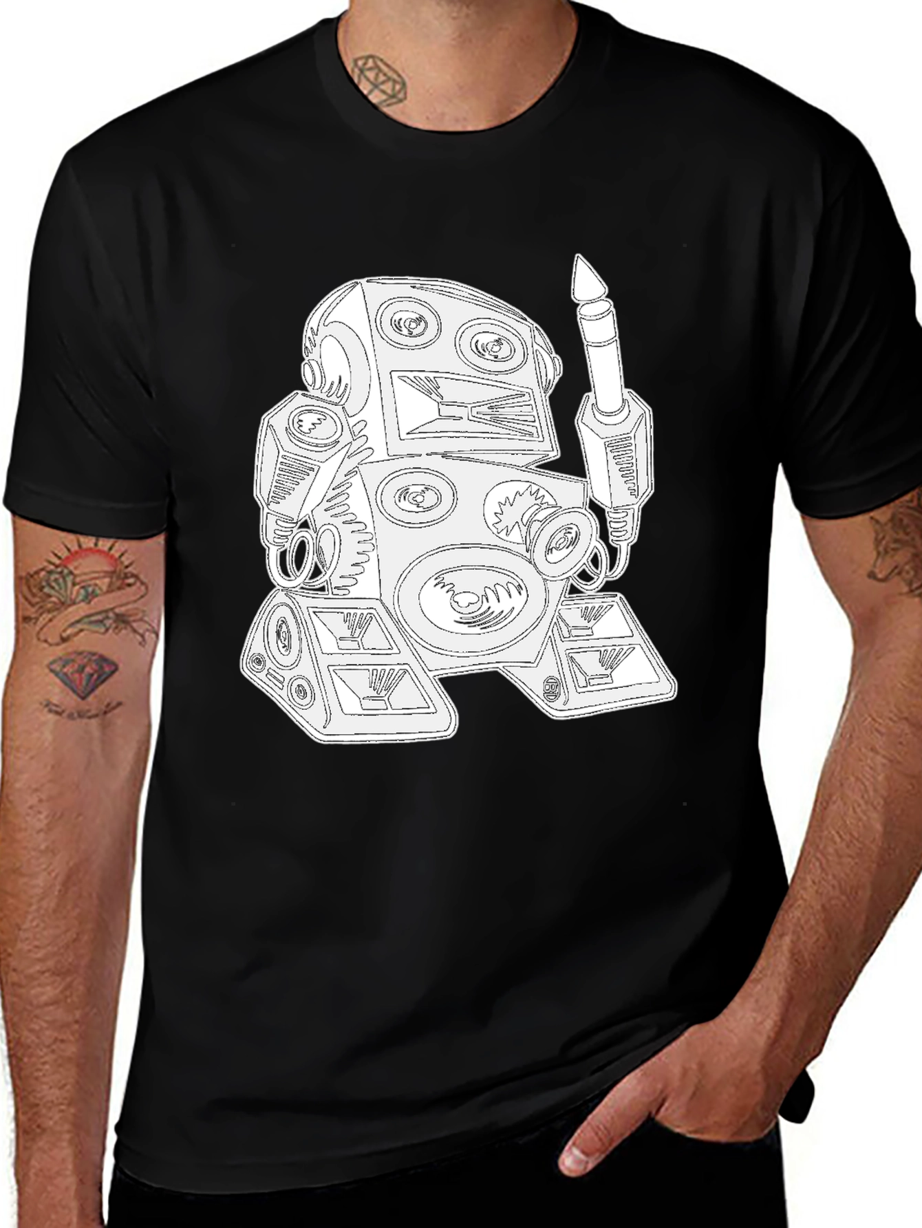 Variant 26 of Robot DJ Black T-Shirt - Unique Graphic Tee