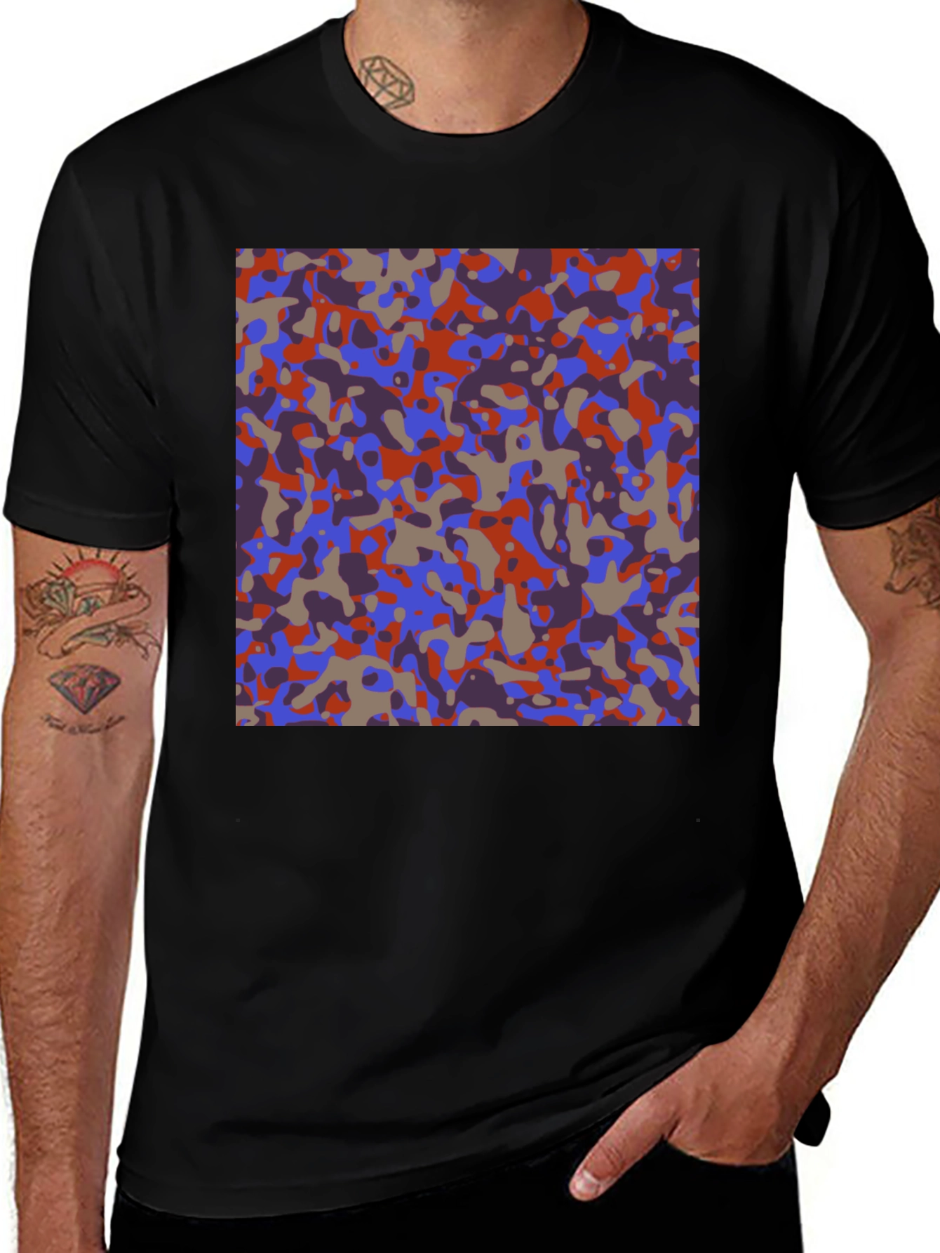 Variant 9 of Abstract Camo Print Crew Neck T-Shirt - Modern Streetwear
