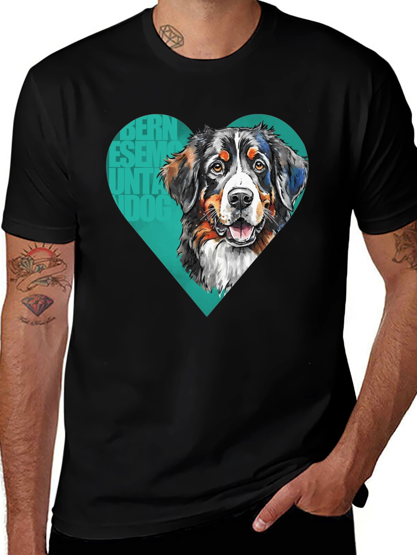 Variant 22 of Bernese Mountain Dog Heart T-Shirt - Men's Black Tee