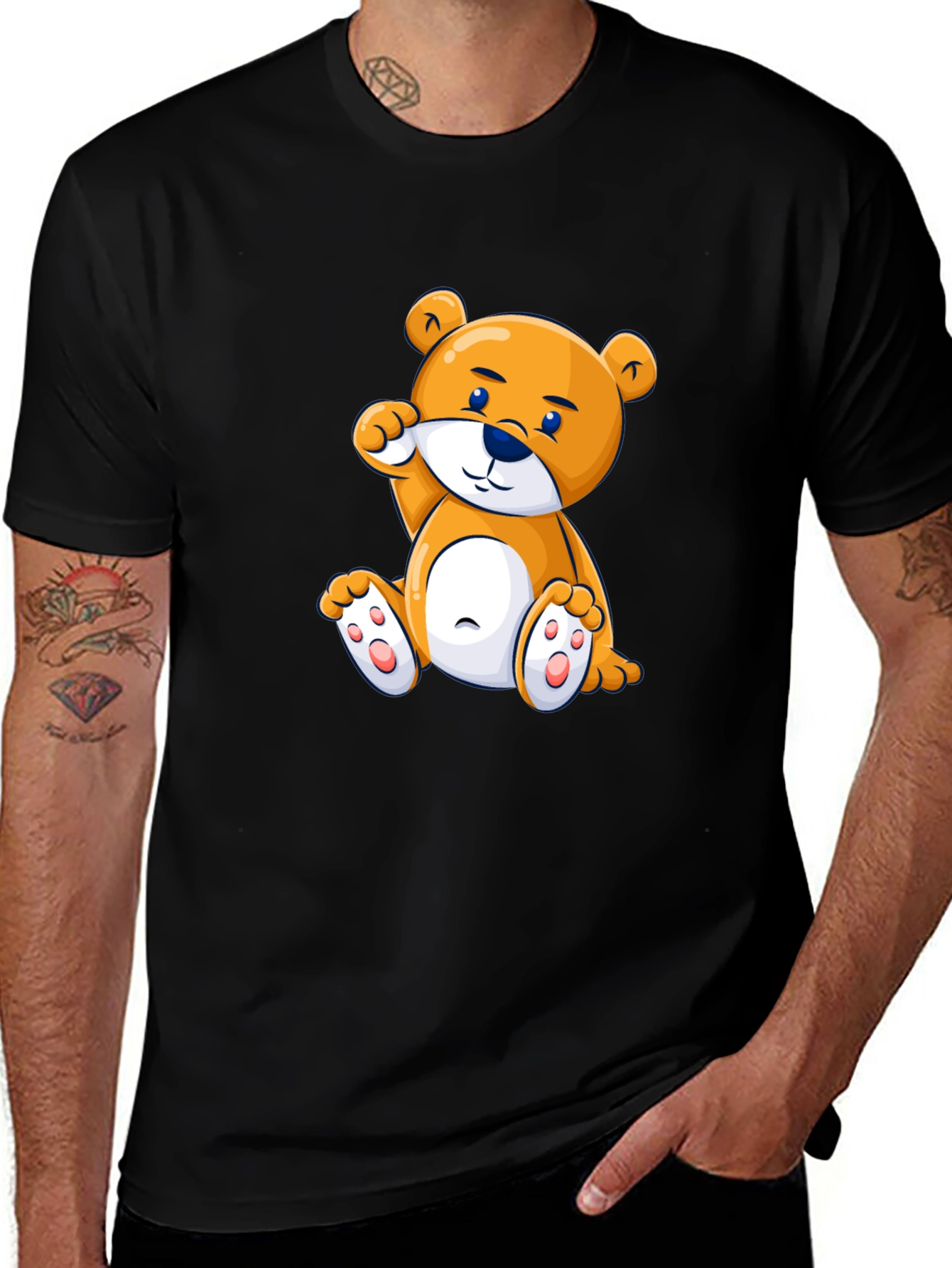Cute Cartoon Bear Black T-Shirt