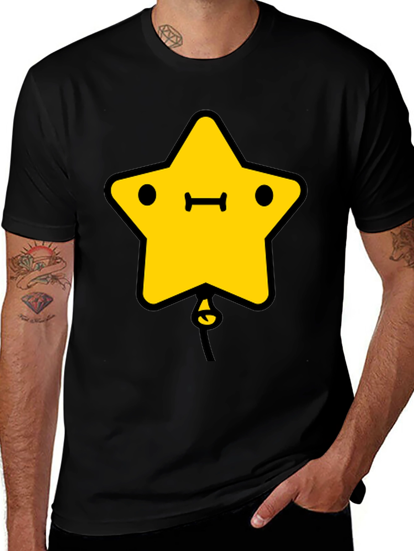 Variant 6 of Star Balloon Graphic Tee - Black Cotton Blend Shirt