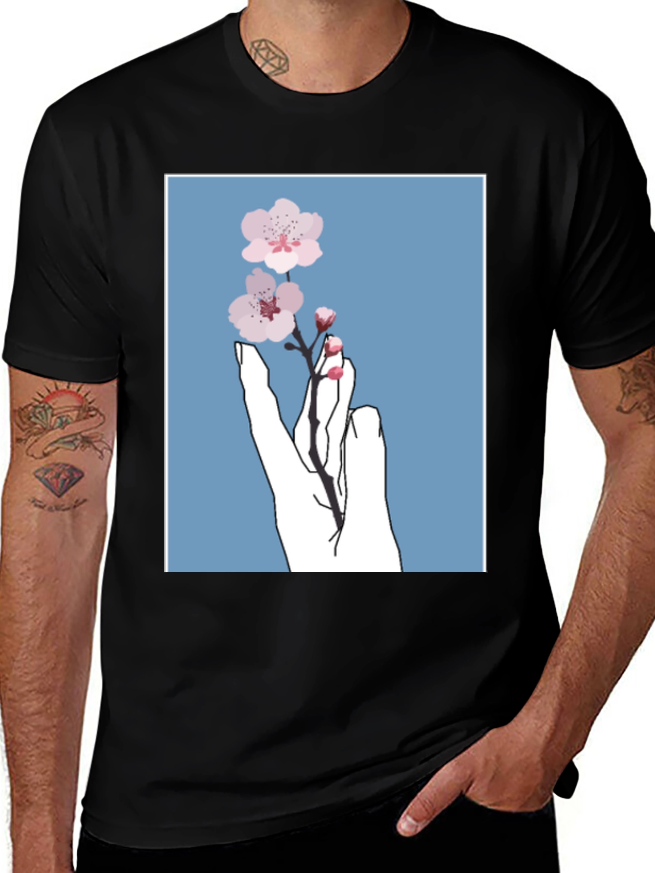 Variant 23 of Blossom Hand Graphic Black T-Shirt