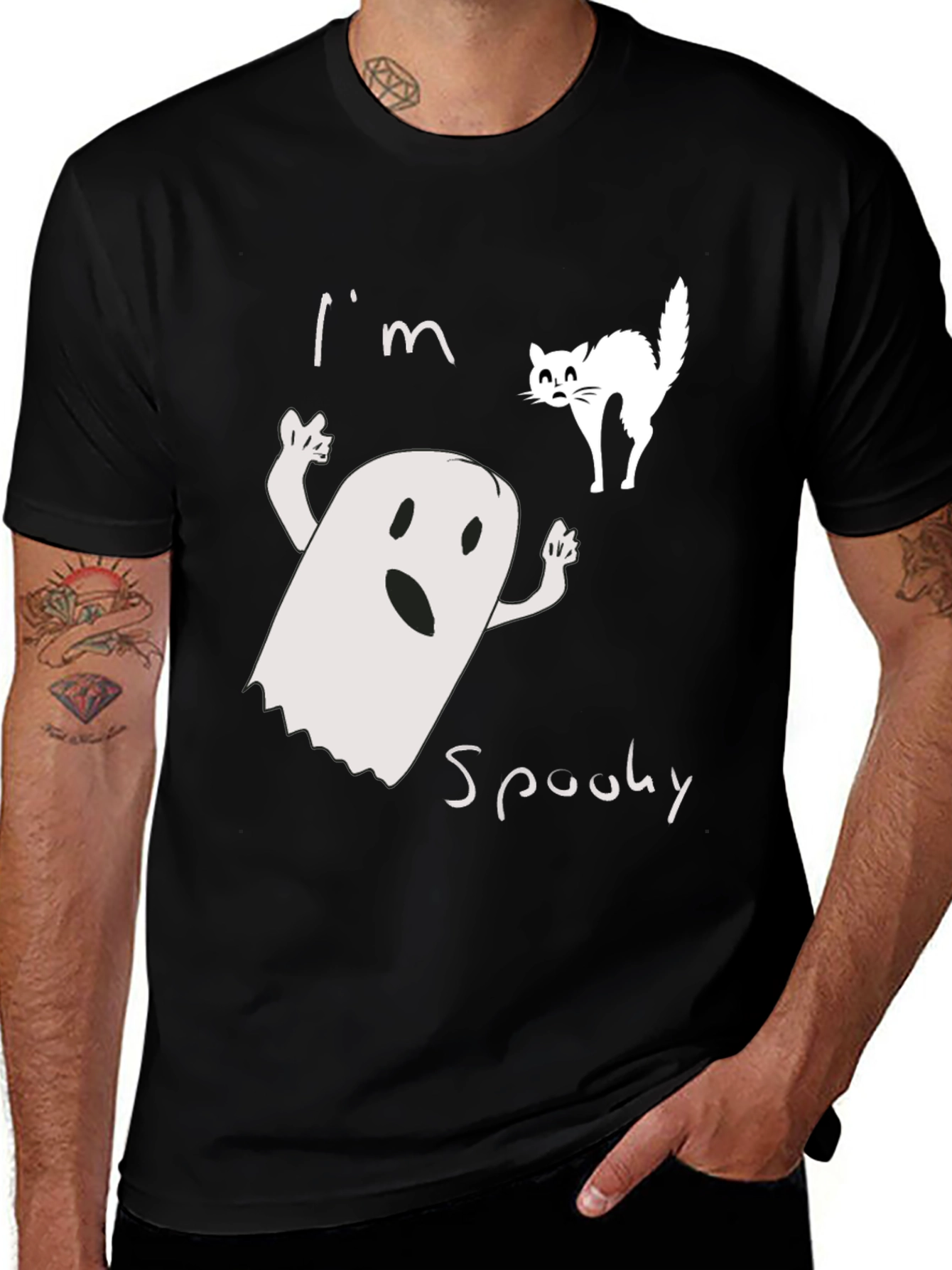 I'm Spooky Halloween T-Shirt - Ghost & Cat Design