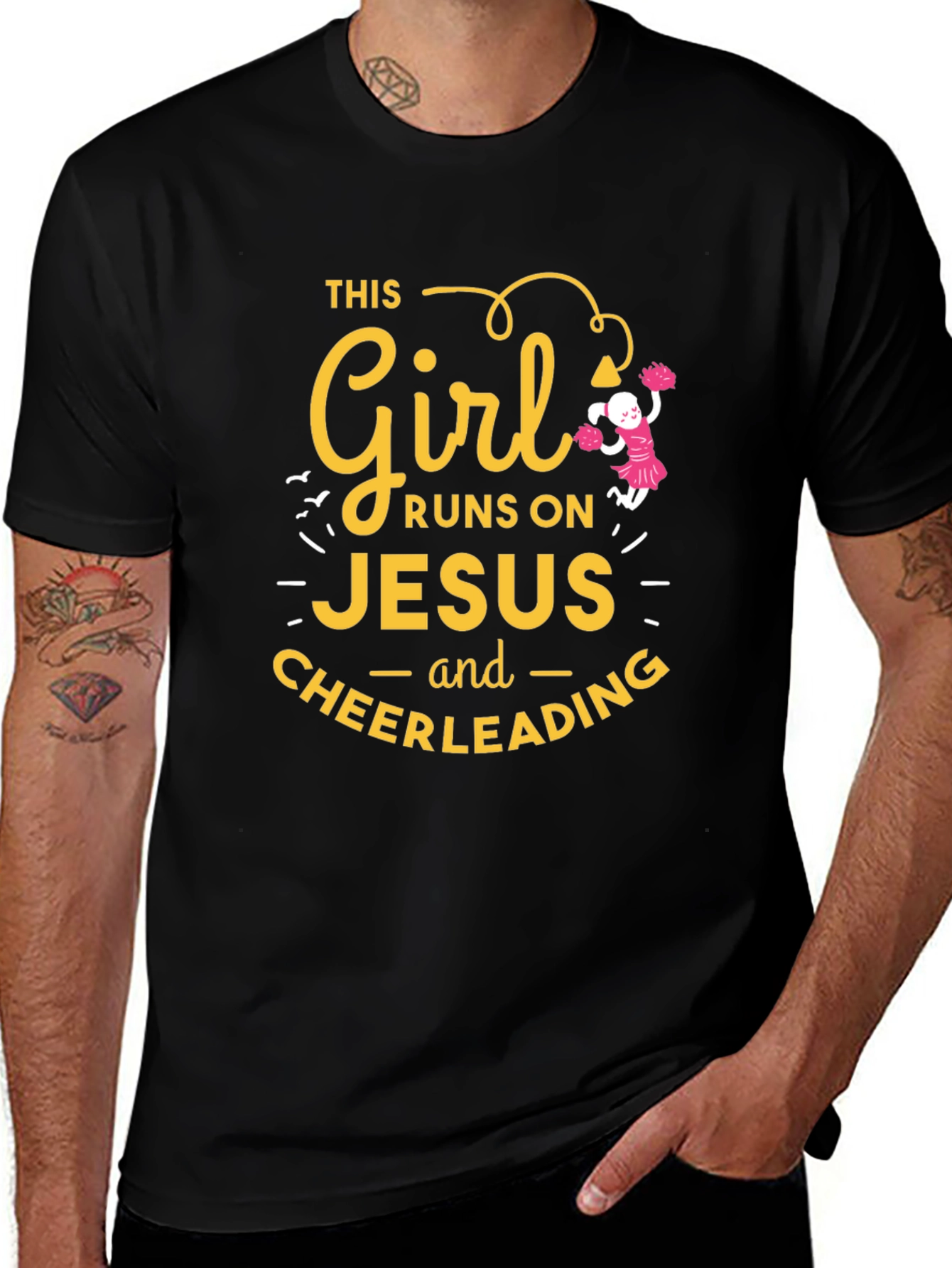 Variant 10 of This Girl Runs on Jesus & Cheerleading Black T-Shirt