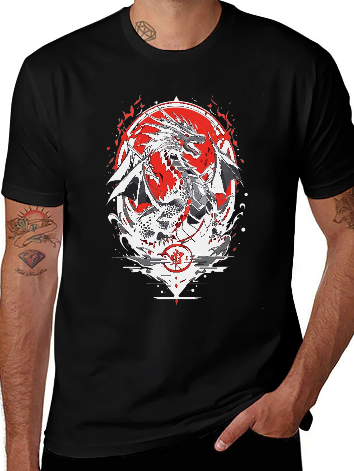 Variant 21 of Dragon Graphic Print Black T-Shirt
