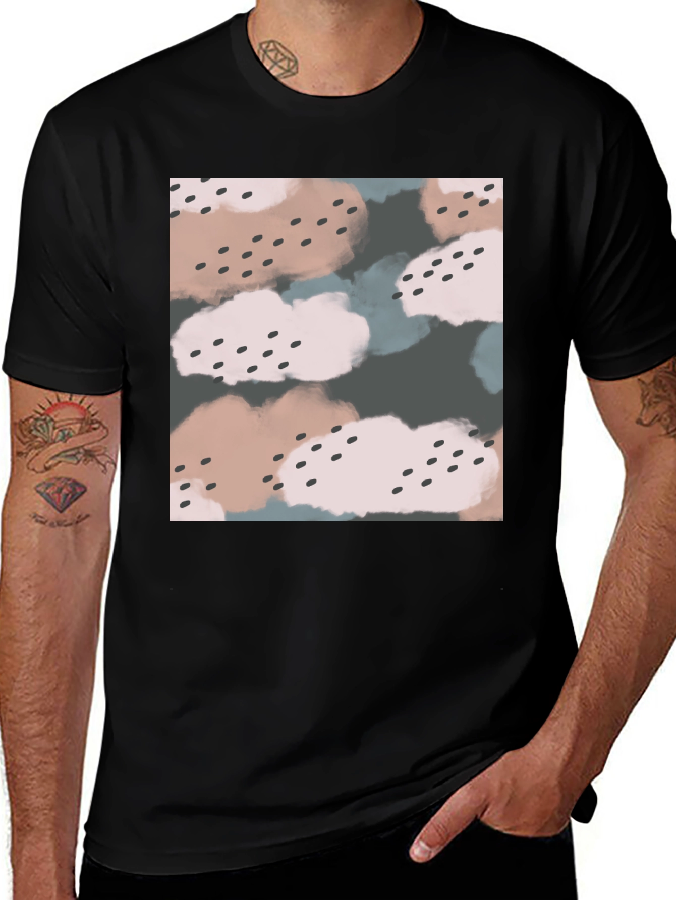 Variant 9 of Abstract Cloud Print Black T-Shirt