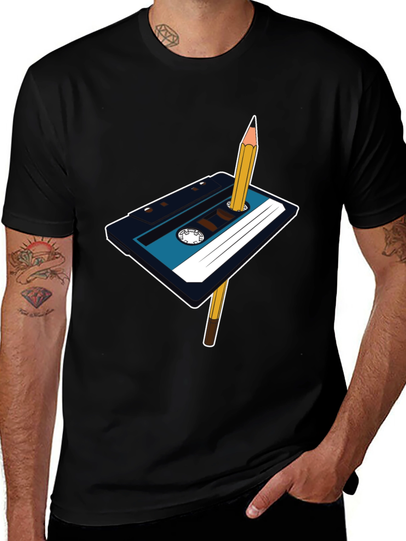 Variant 30 of Retro Cassette Tape & Pencil Graphic T-Shirt